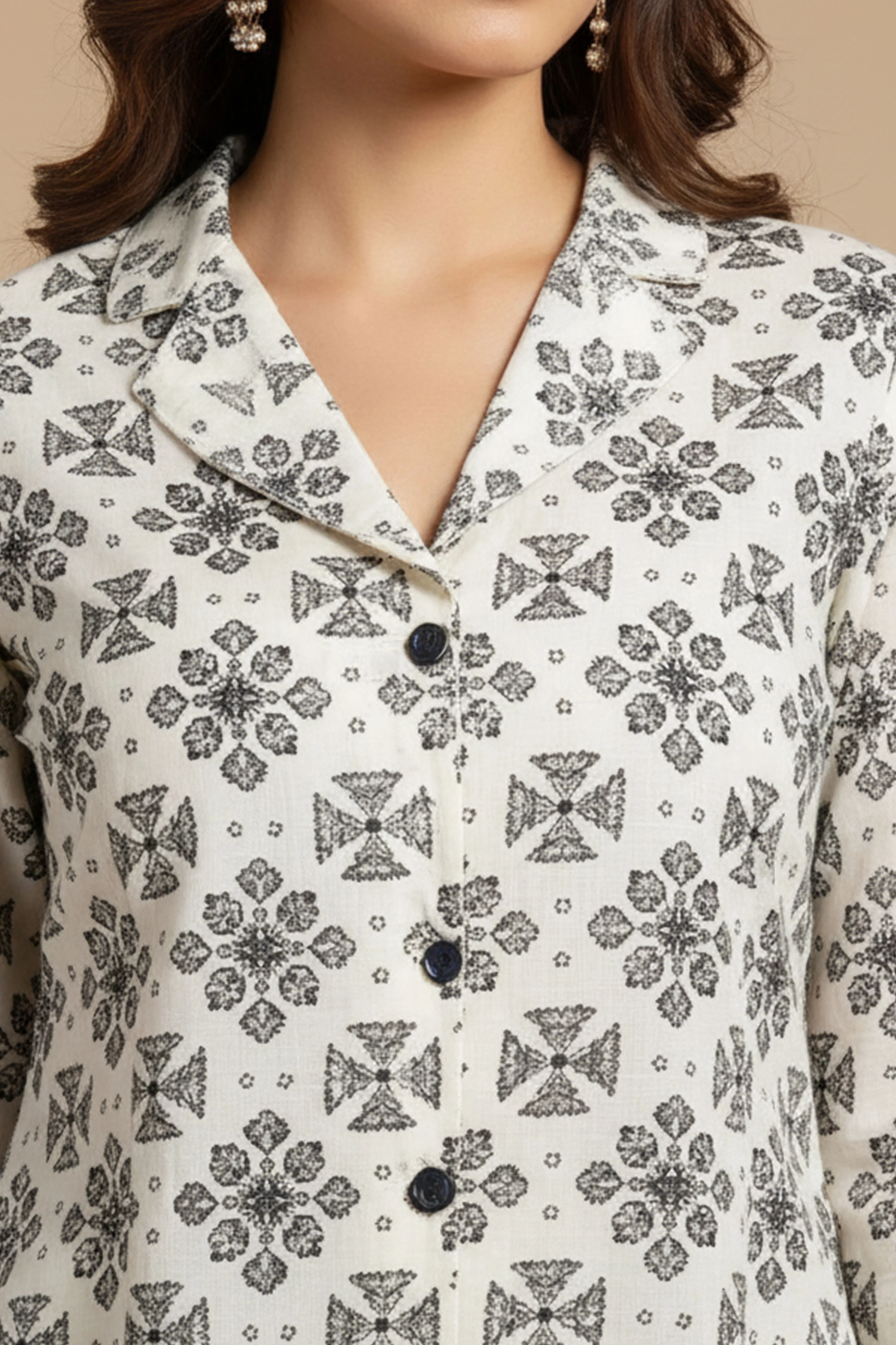 White Printed Pure Cotton Co-Ord Set - Image 2