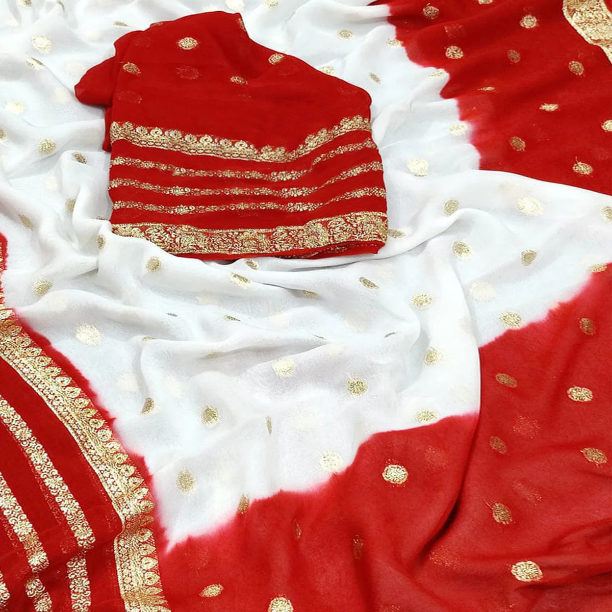 White & Red Zari Weaving Pure Viscose Saree - Image 2