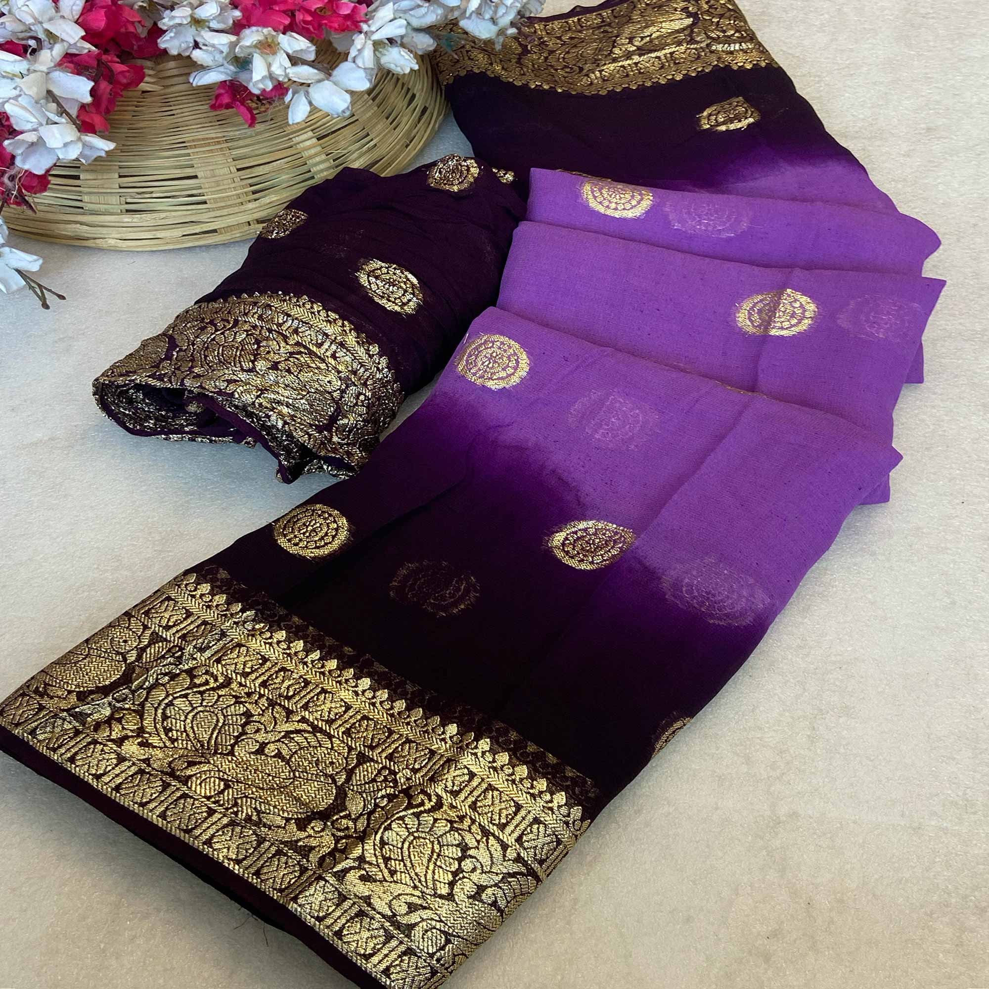 Purple Zari Weaving Pure Viscose Saree - Image 5