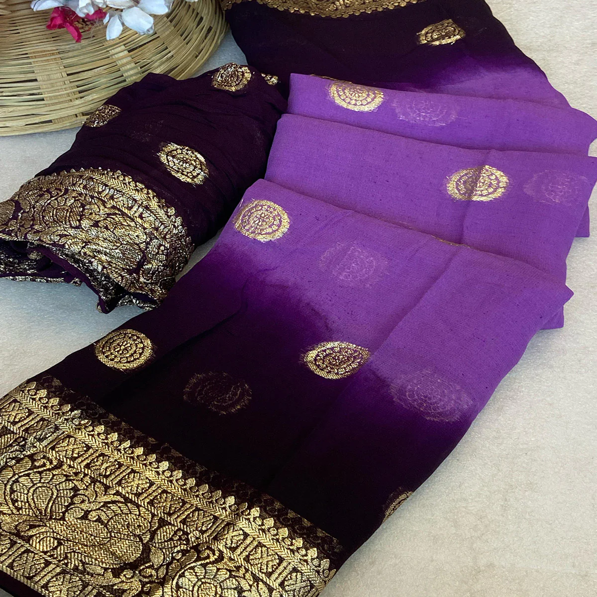 Purple Zari Weaving Pure Viscose Saree - Image 6