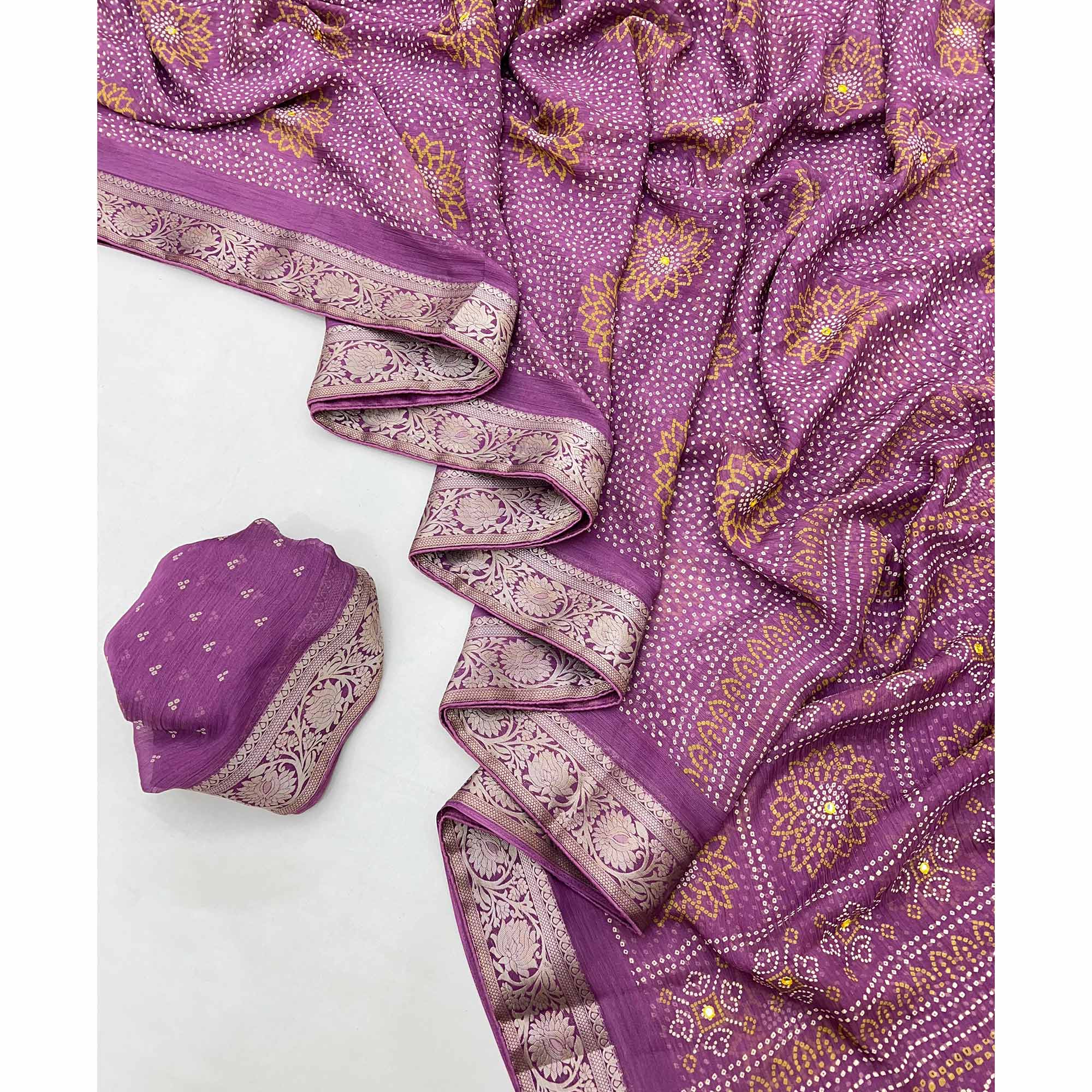 Wine Bandhani Printed Chiffon Saree - Image 3