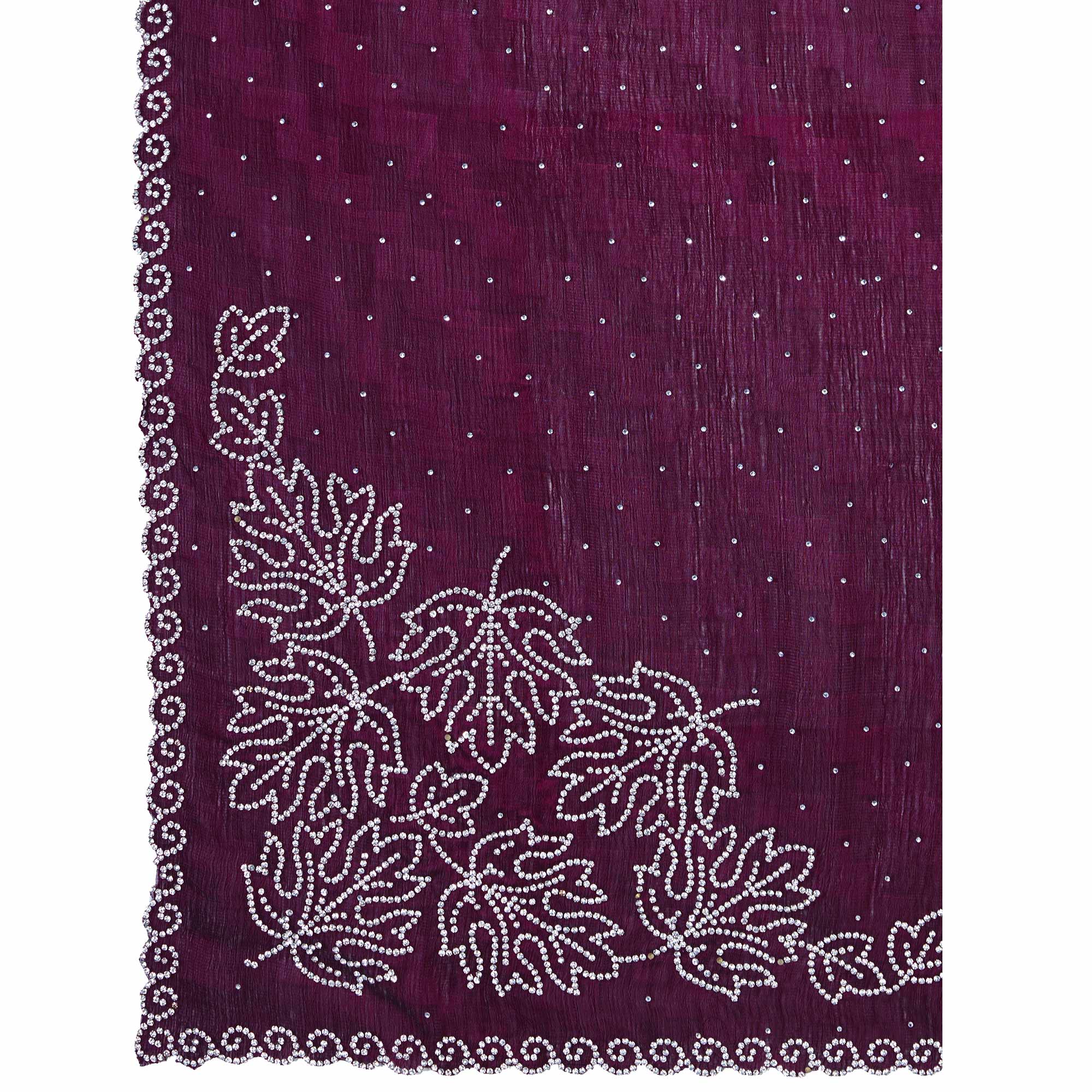 Wine Diamond Zarkan Handwork Satin Chiffon Saree - Image 8