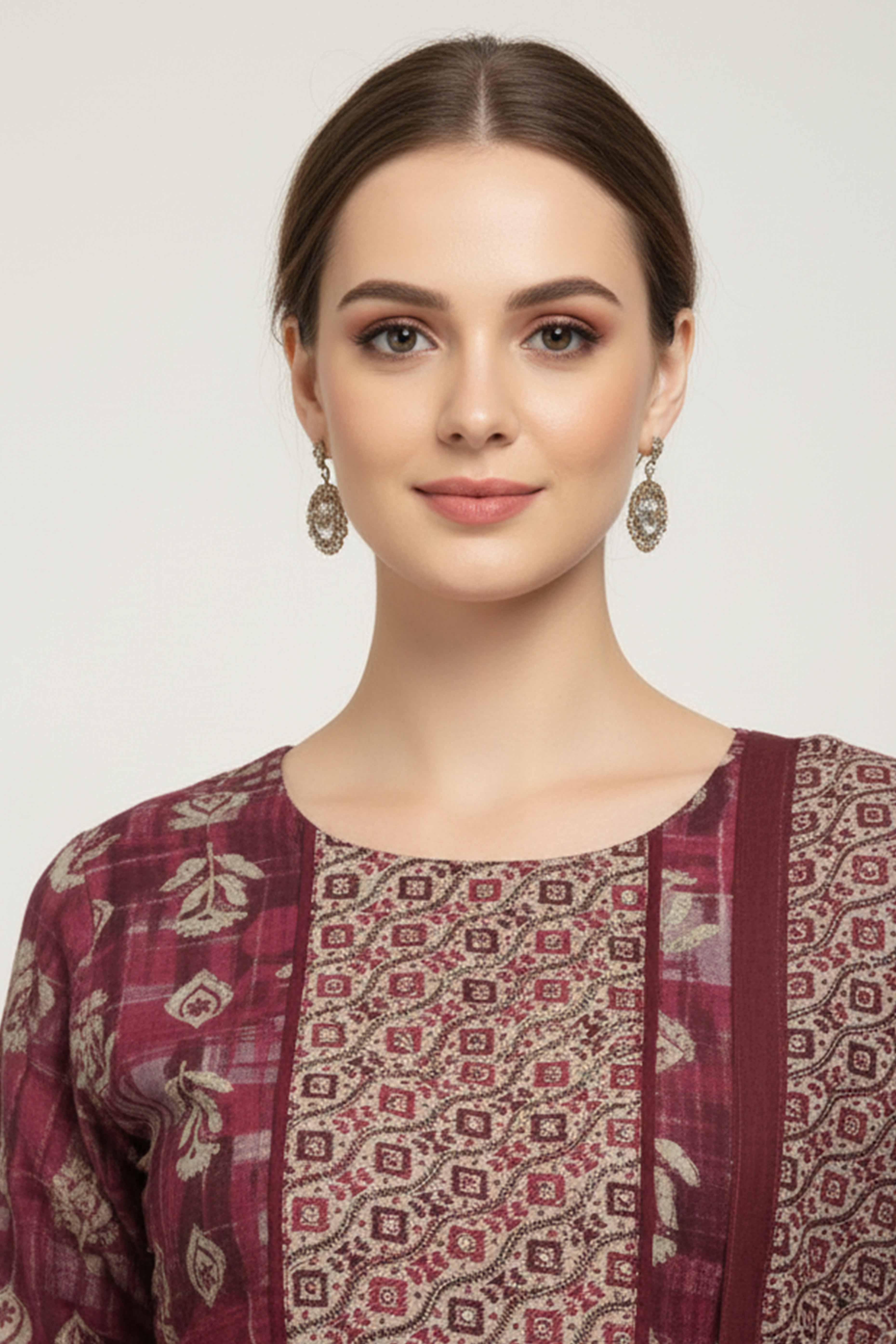 Wine Floral Foil Printed Modal Suit - Image 2