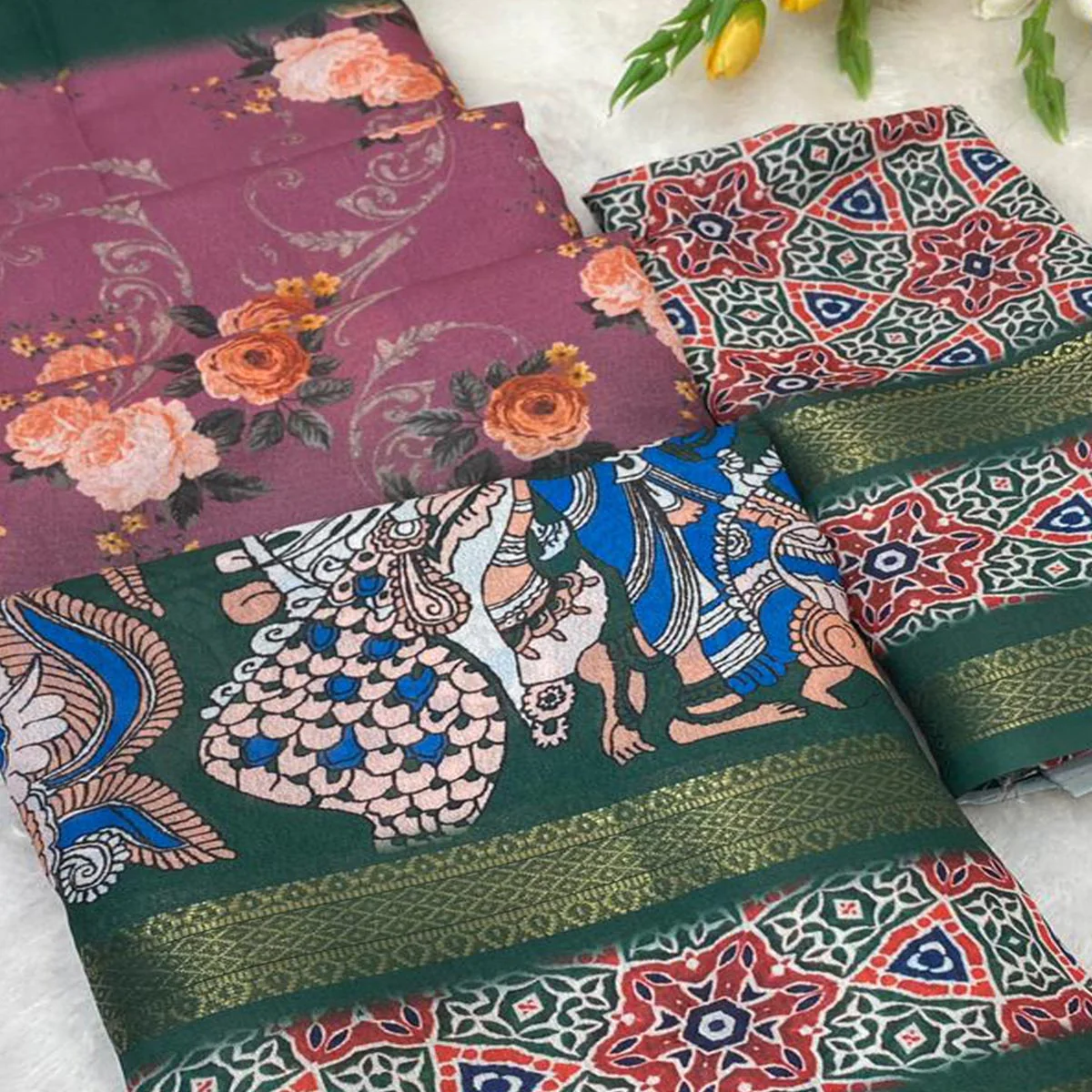 Wine Floral Moss Georgette Saree with Elegant Drape & Soft Texture - Image 2