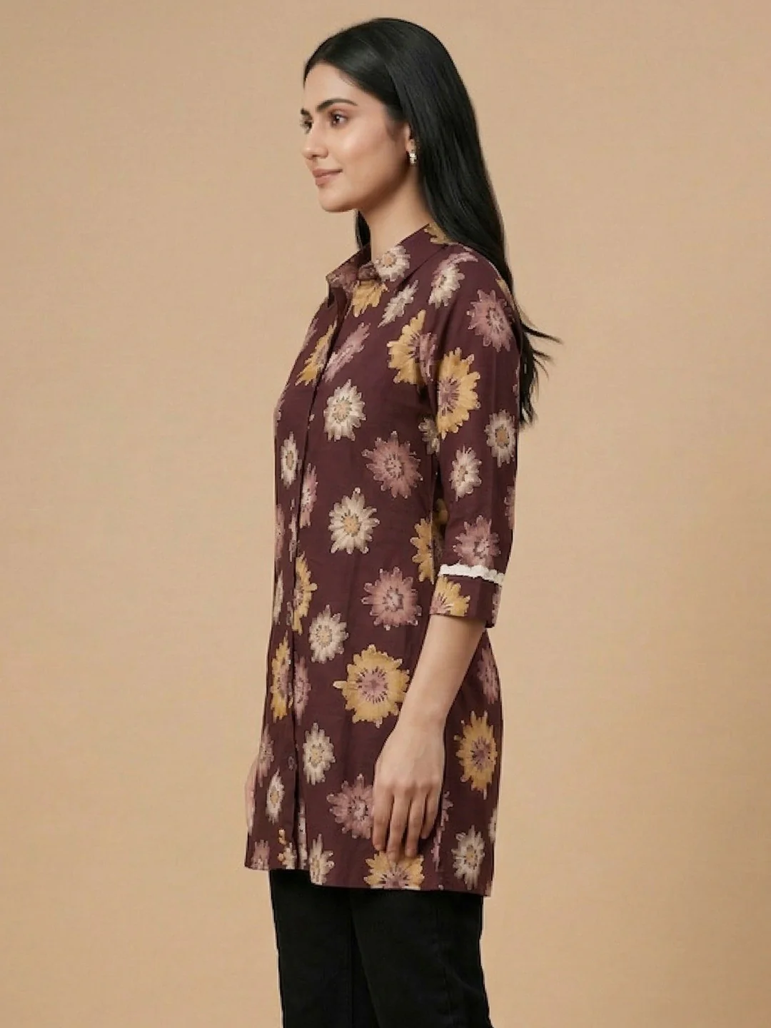 Wine Floral Print Rayon Top for Casual and Daily Wear - Image 4