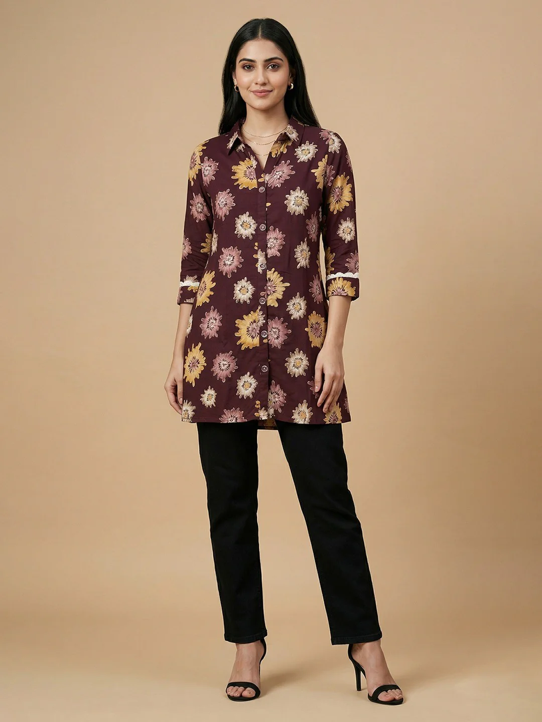 Wine Floral Print Rayon Top for Casual and Daily Wear - Image 5