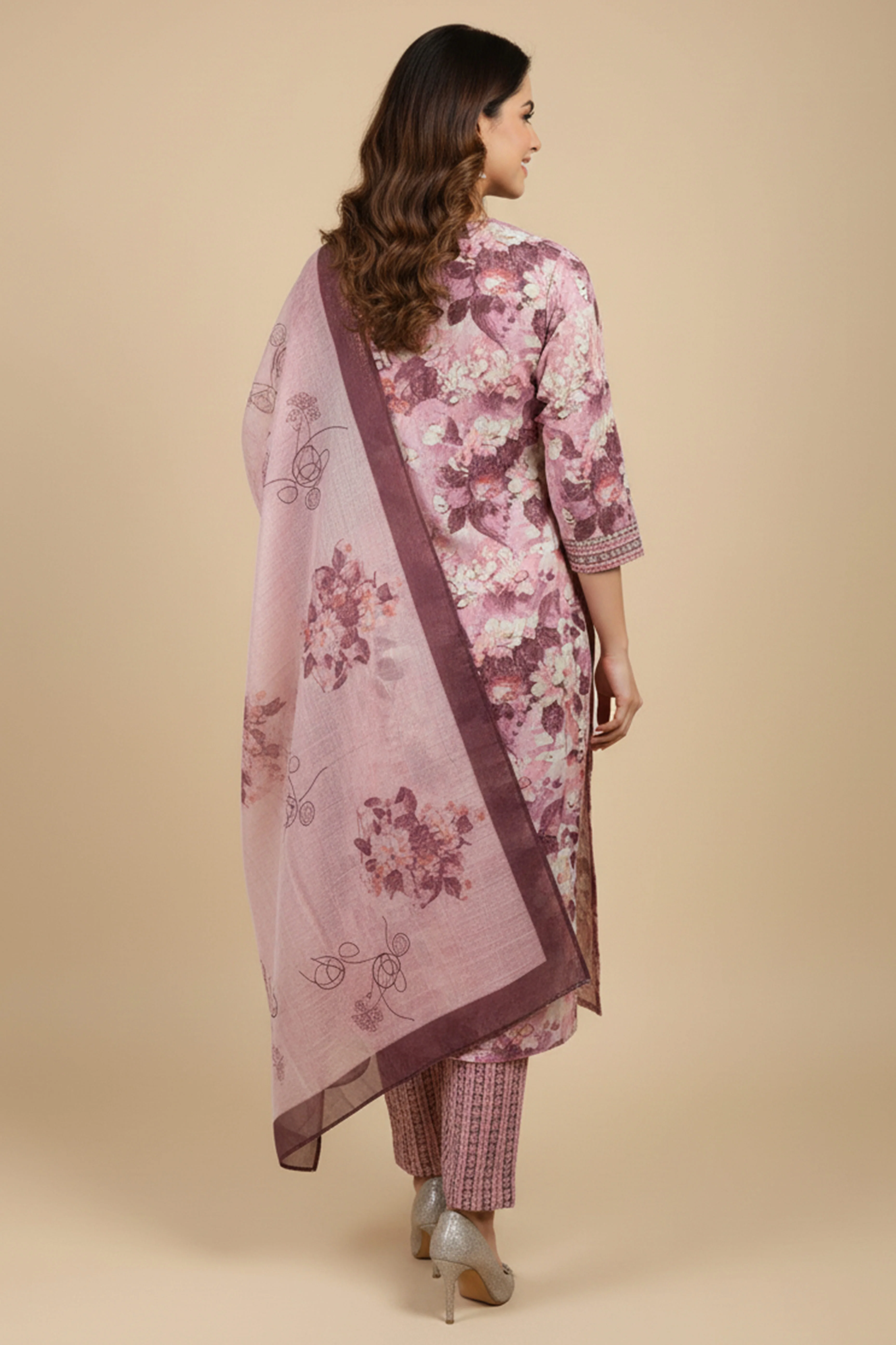 Wine Floral Printed Rayon Capsule Straight Salwar Suit - Image 4