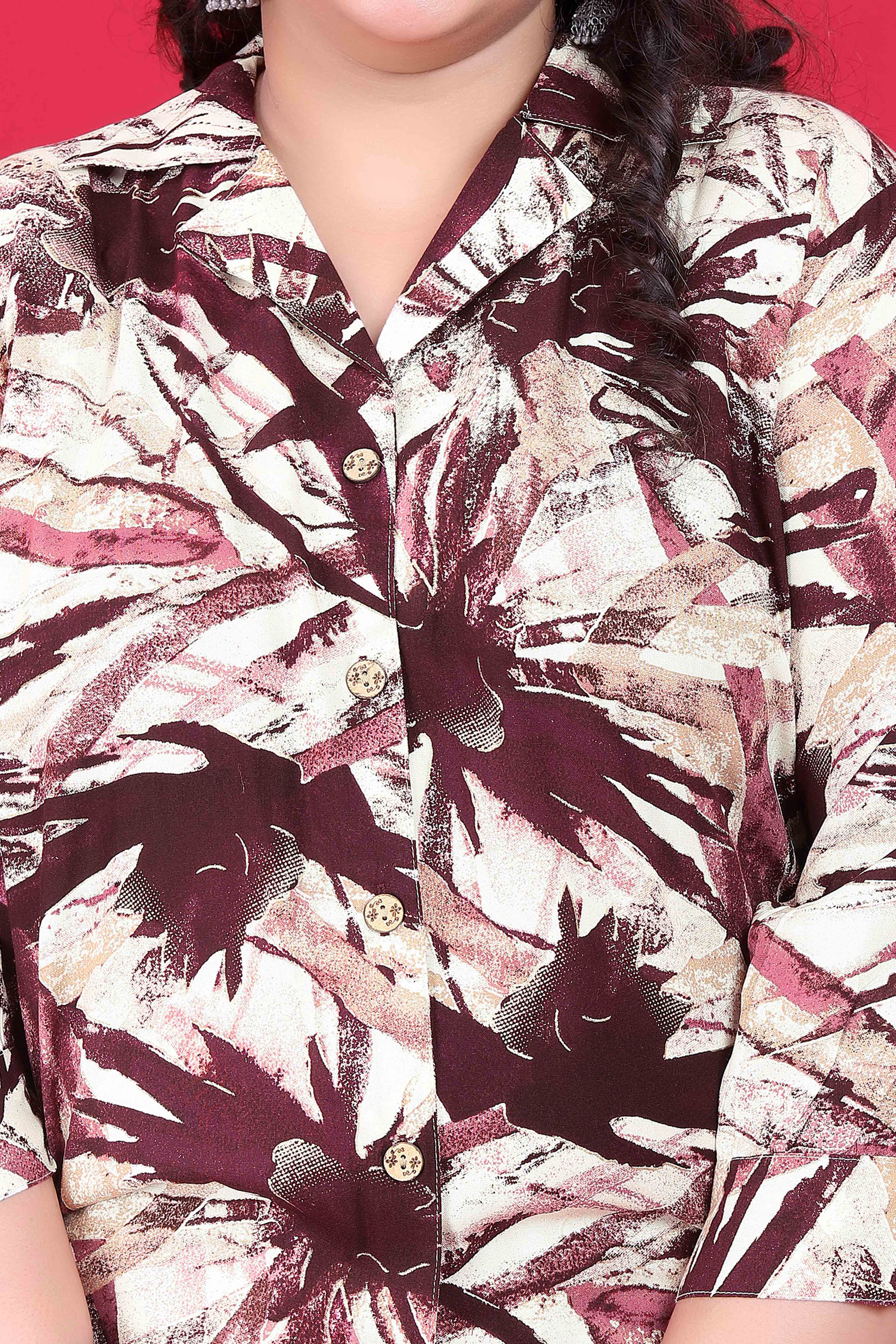 Wine Floral Printed Rayon Co-Ord Set - Image 2