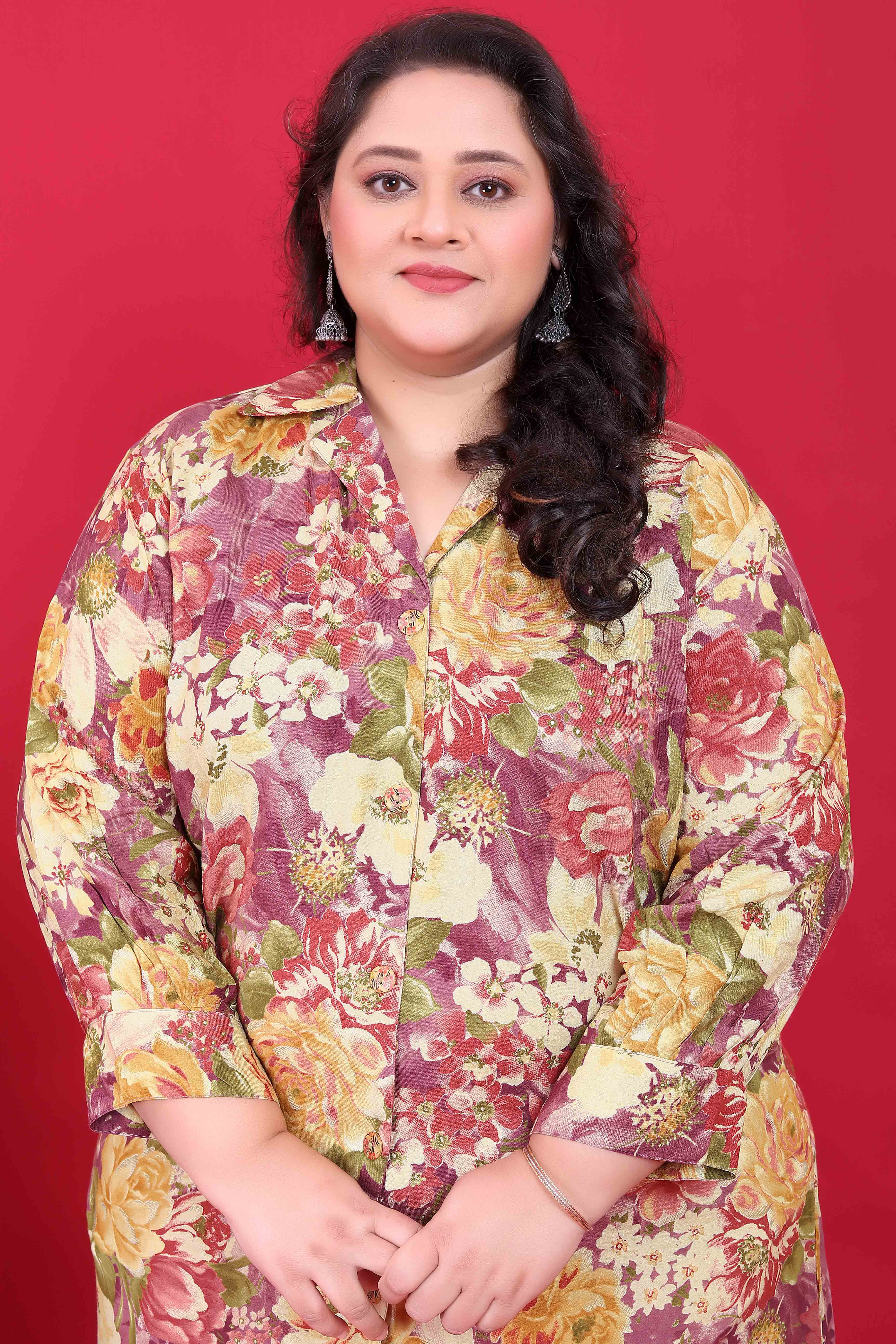 Wine Floral Printed Rayon Co-Ord Set - Image 4