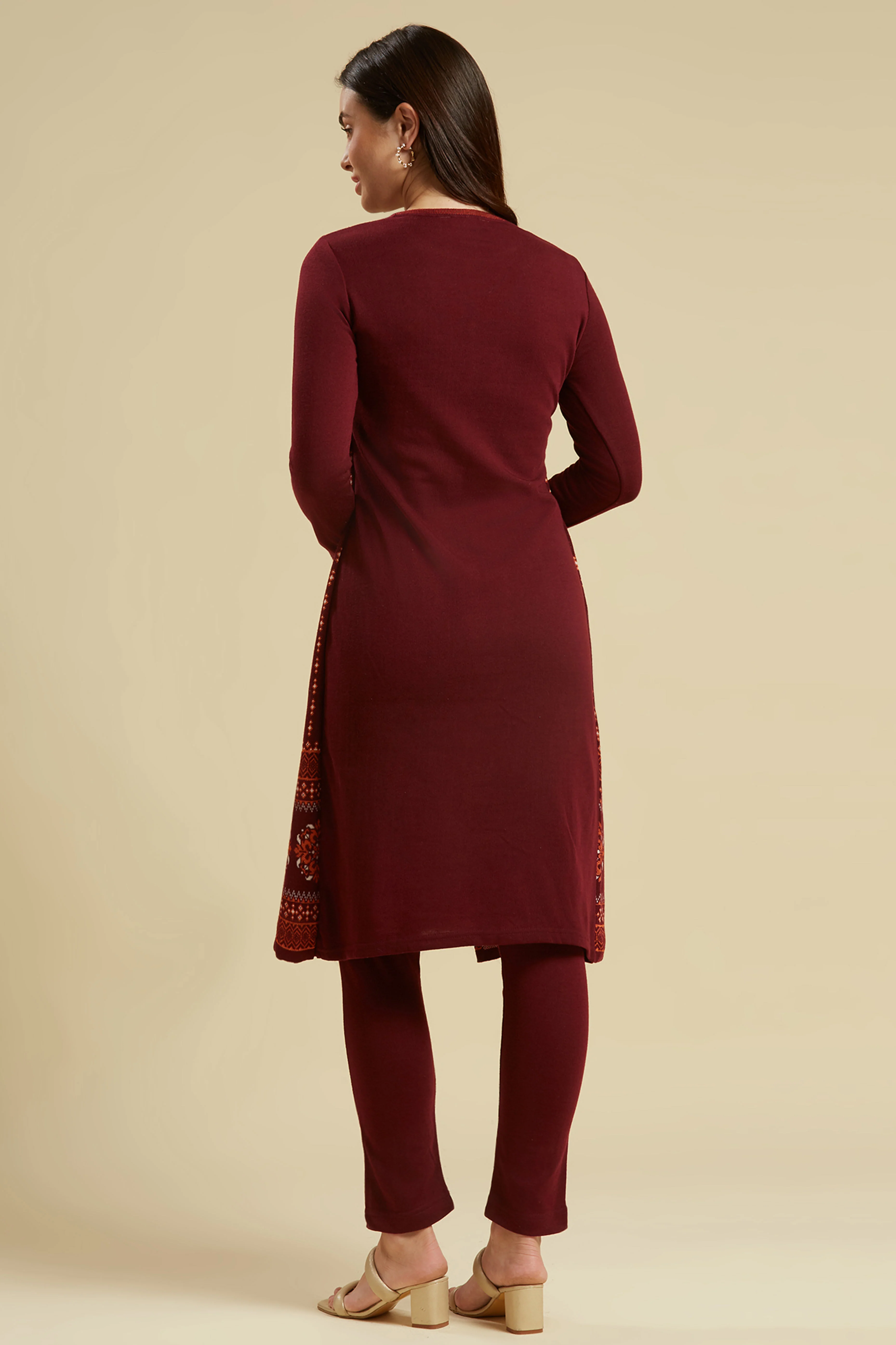 Wine Floral Woolen Top Bottom Set - Image 6