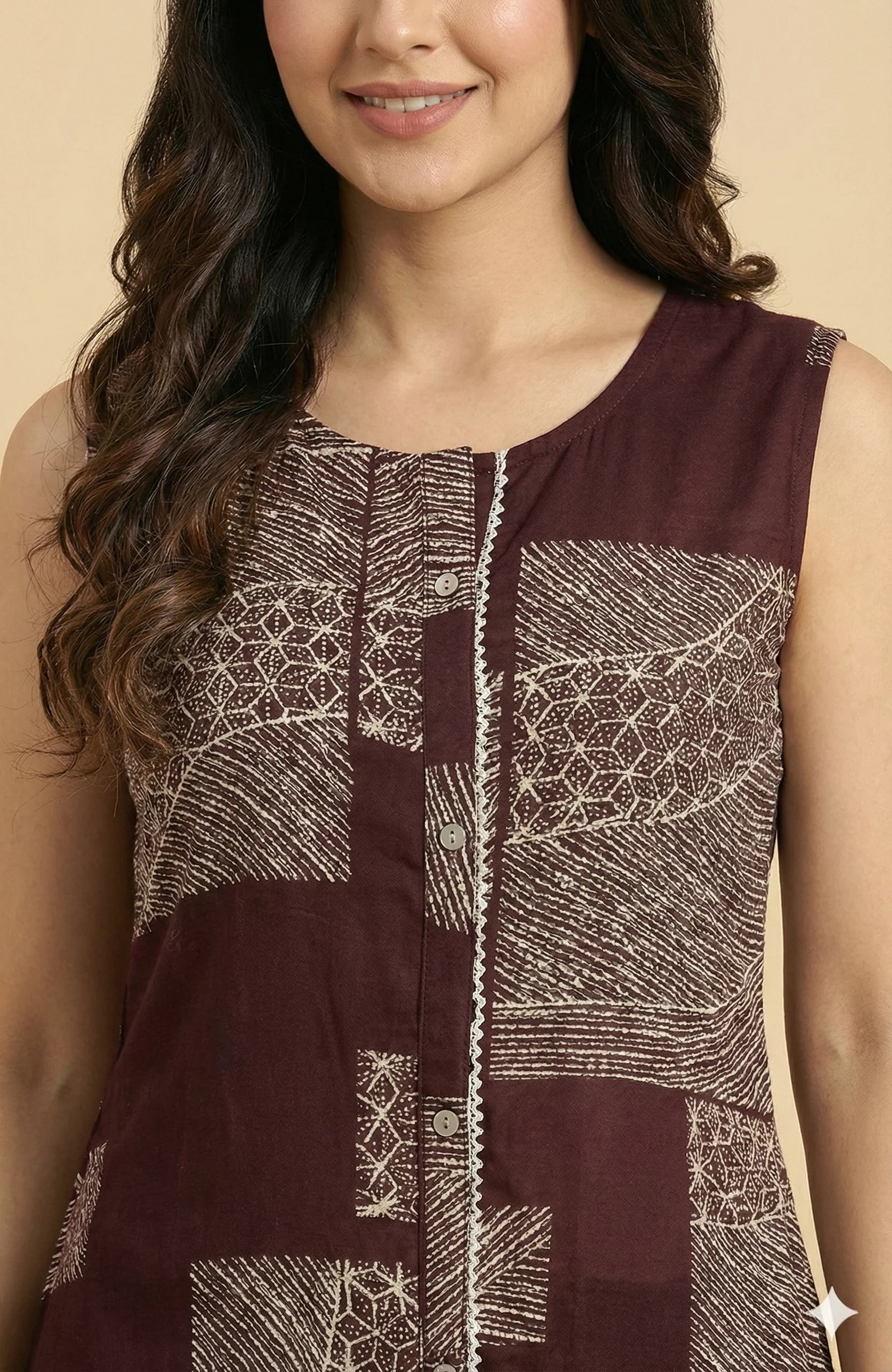 Wine Geometric Patterned Rayon Two-Piece Set Offering a Chic and Trendy Casual Style - Image 2