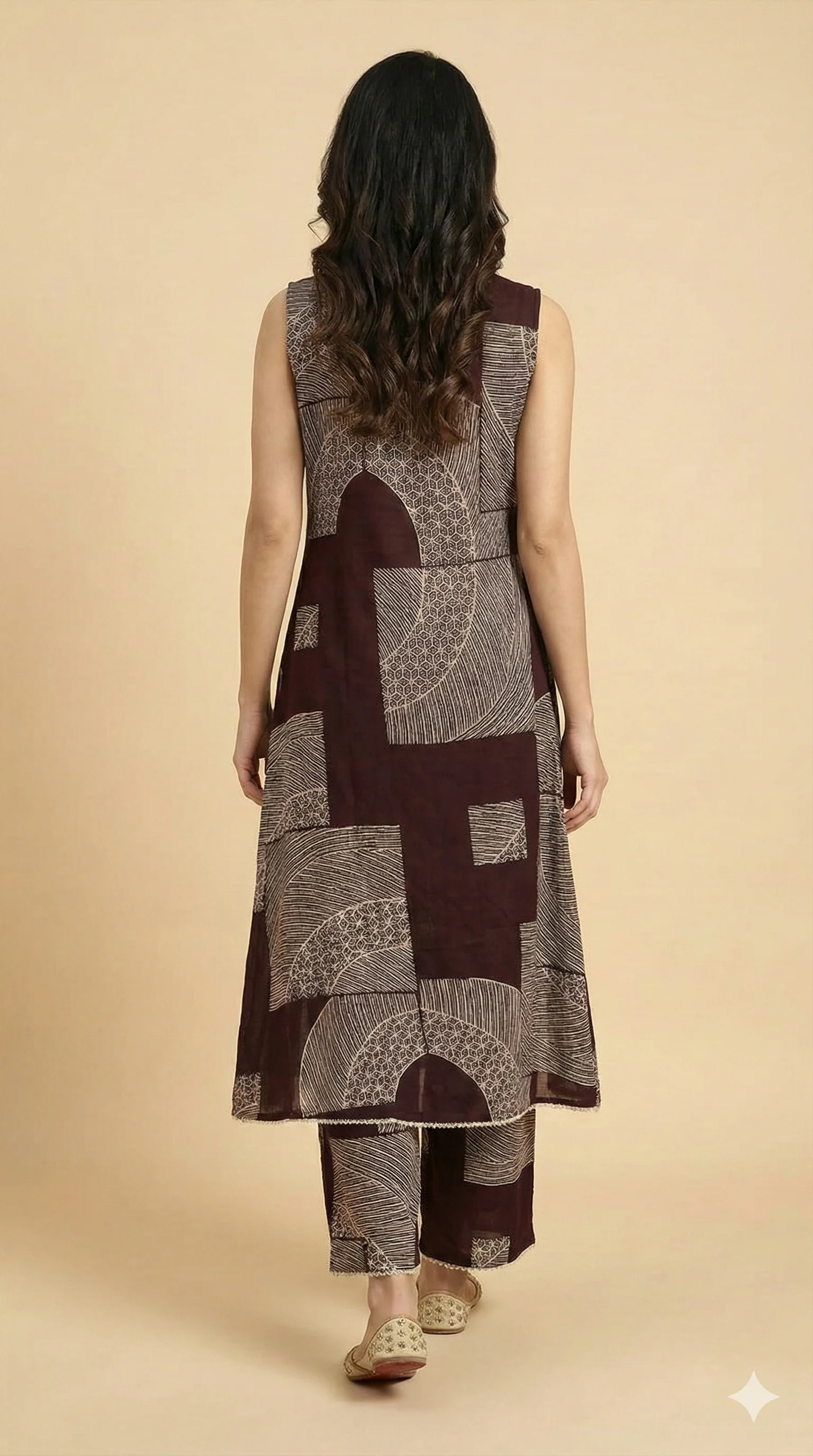 Wine Geometric Patterned Rayon Two-Piece Set Offering a Chic and Trendy Casual Style - Image 3