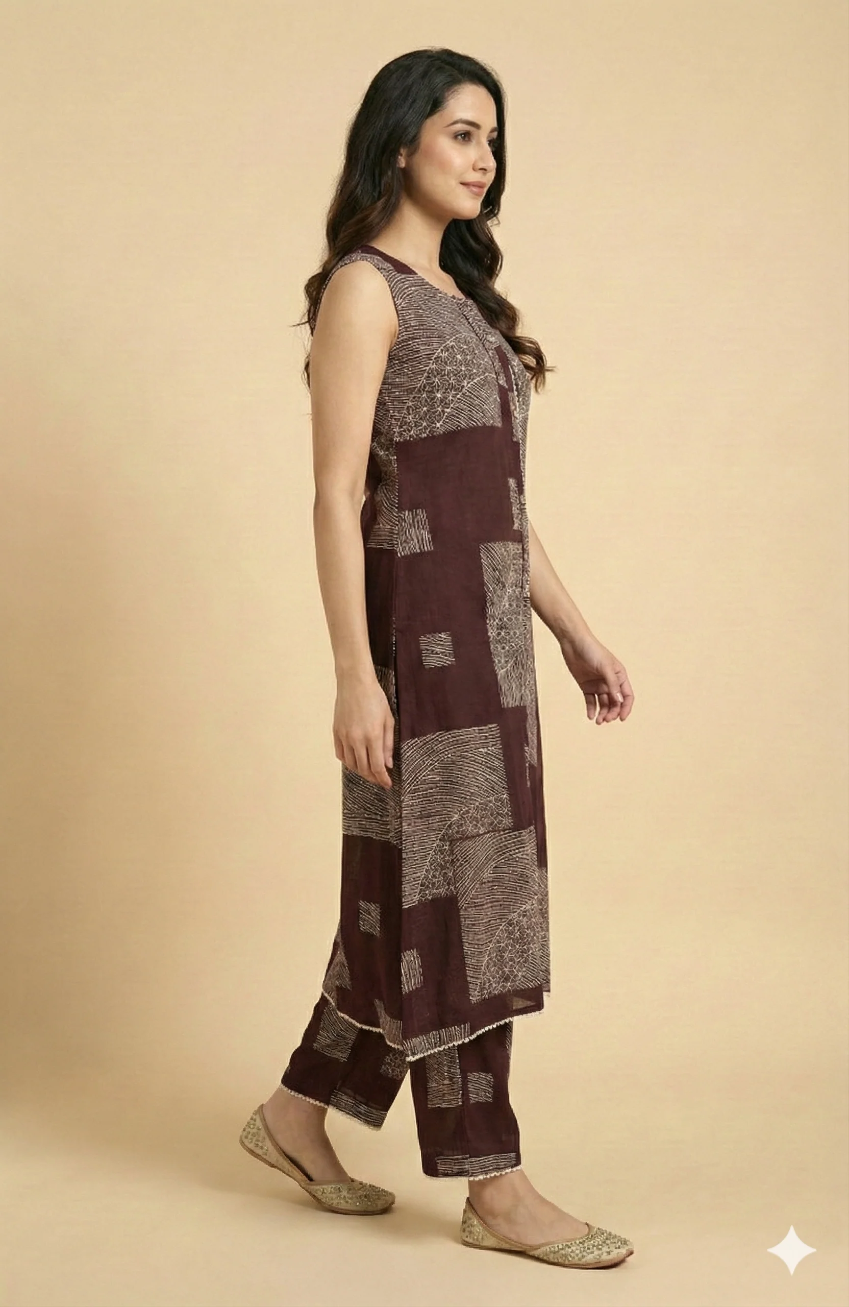 Wine Geometric Patterned Rayon Two-Piece Set Offering a Chic and Trendy Casual Style - Image 4