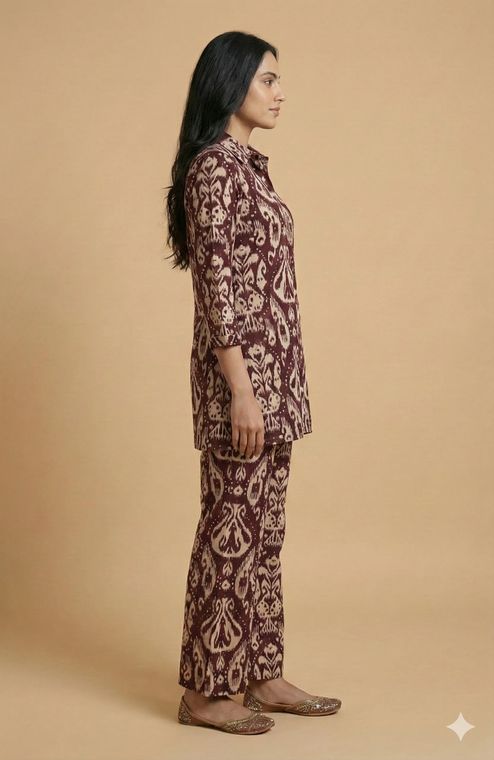 Wine Ikkat Printed Rayon Foil Straight-Fit Top and Bottom Pant for Stylish Casual Wear - Image 4