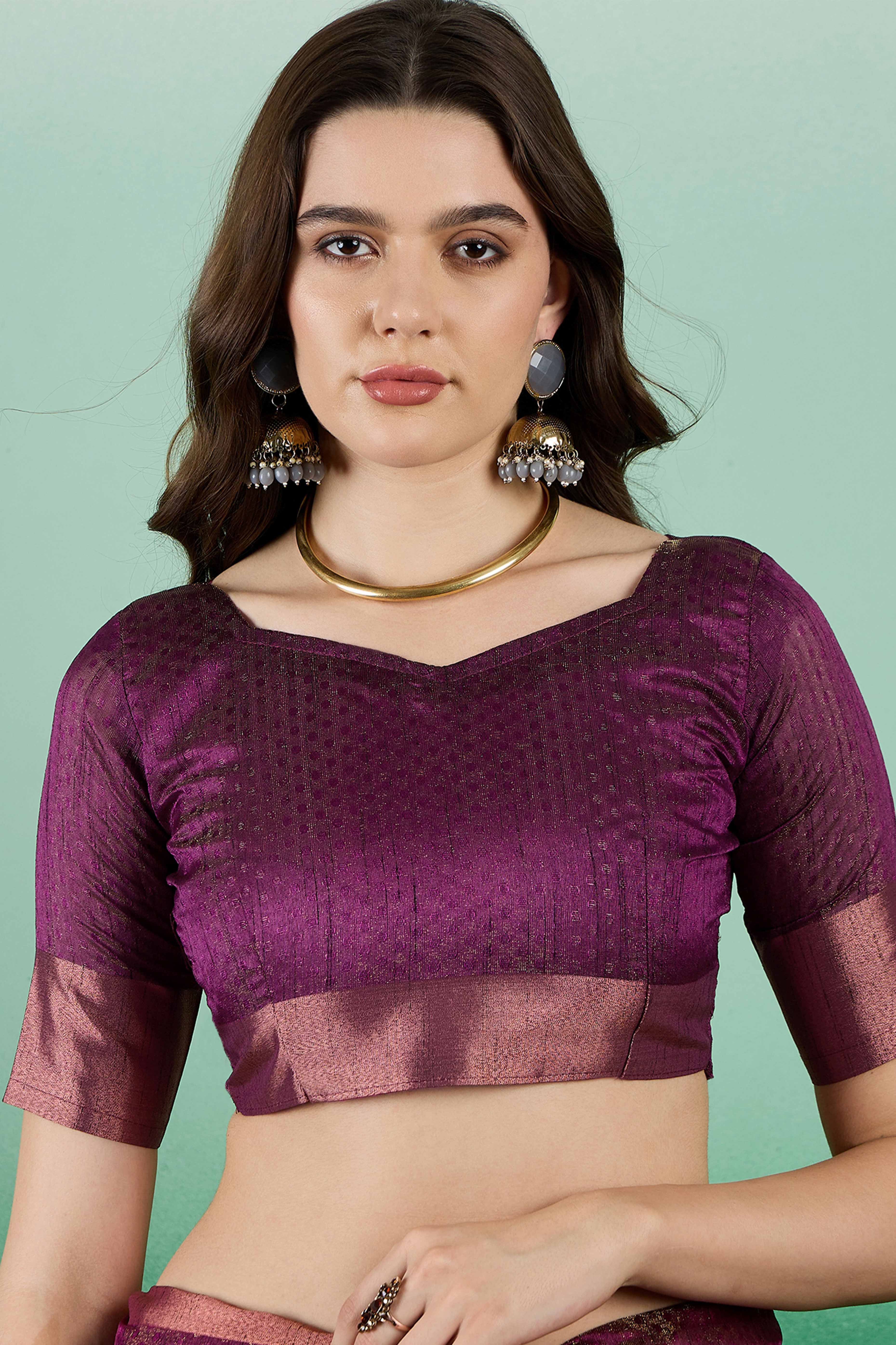 Wine Khadi Organza Saree Intricate Weaving & Sparkling Sequins with Tassel Pallu - Image 7