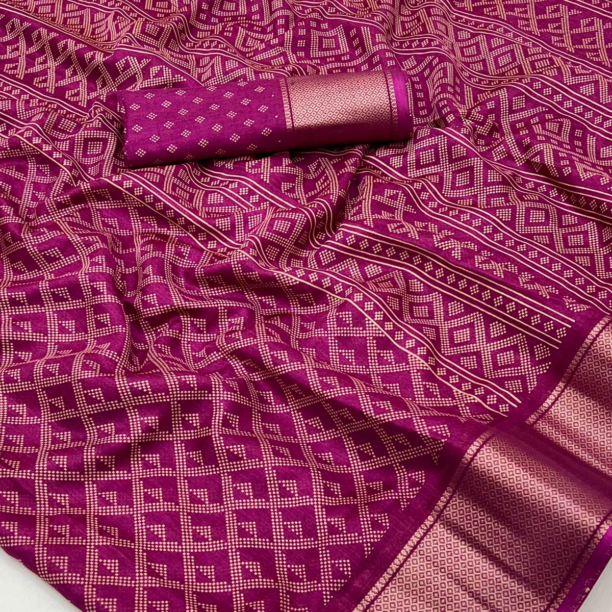 Wine Printed Dola Silk Saree With Jacquard Border - Image 2