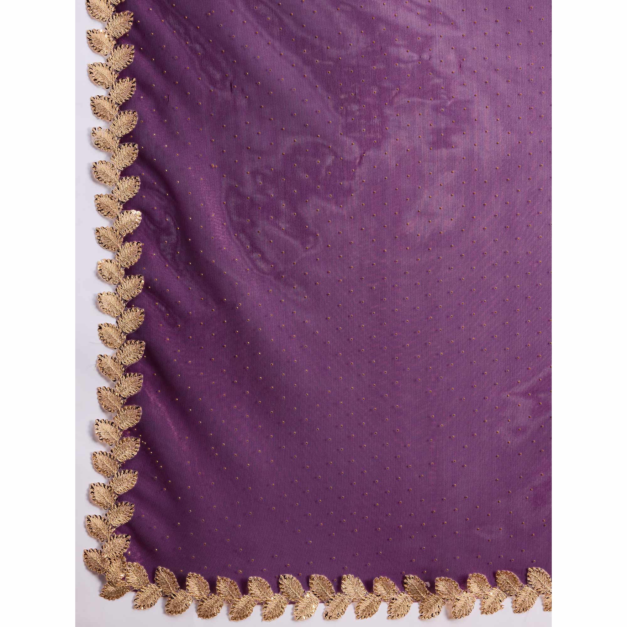 Wine Swarovski Work Shimmer Net Saree - Image 11