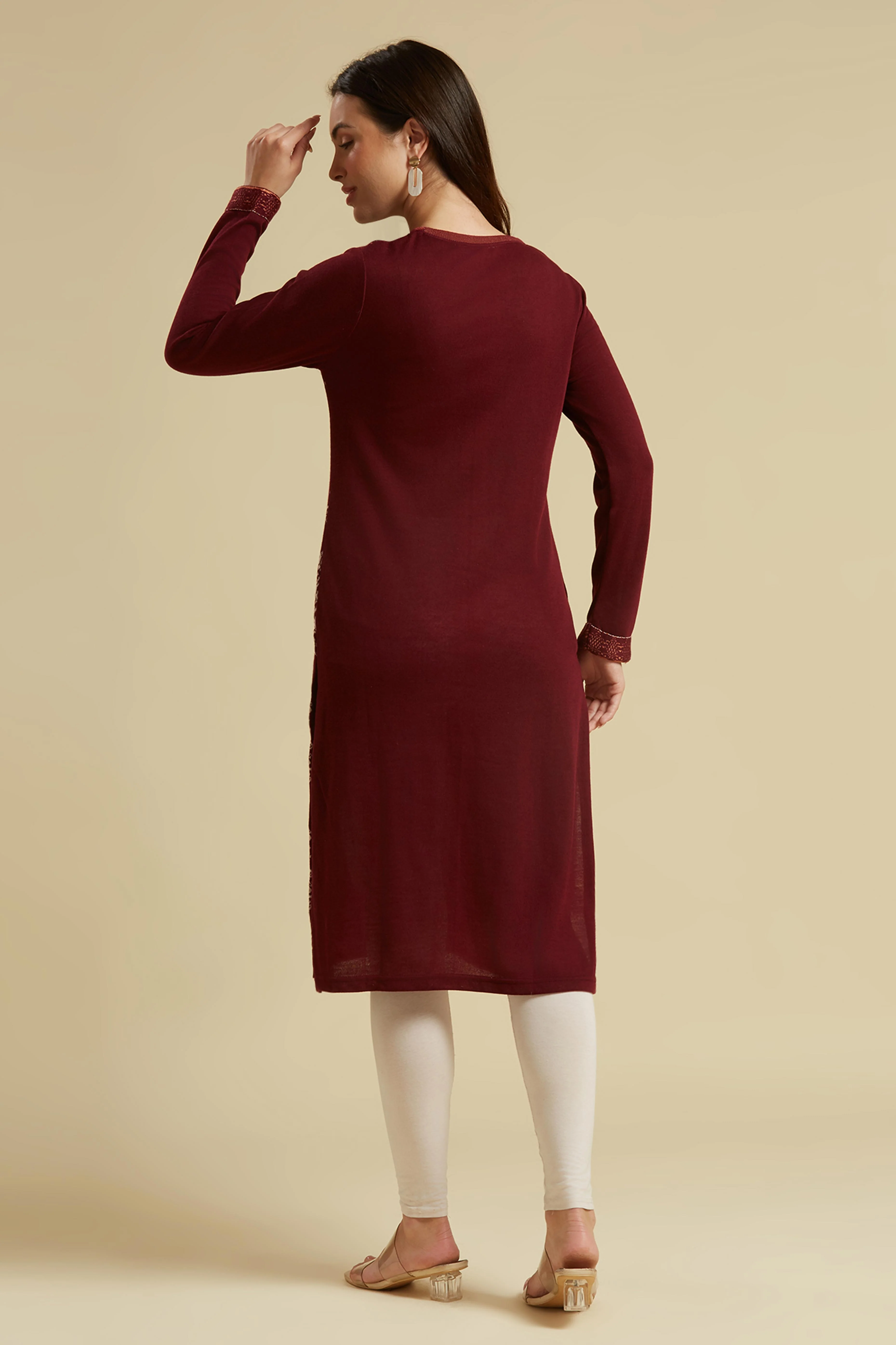 Wine Woolen Straight Kurti - Image 3