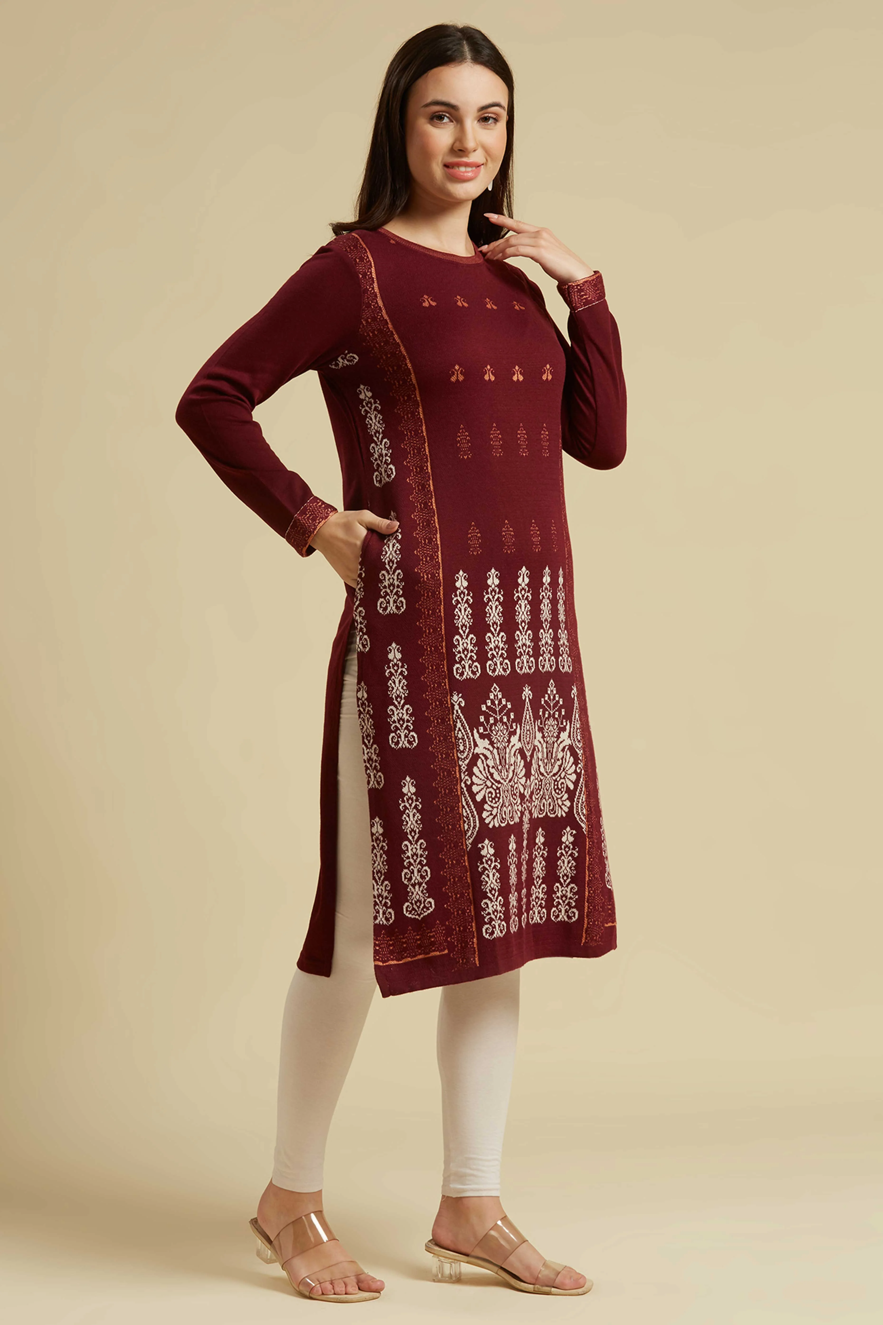 Wine Woolen Straight Kurti - Image 4