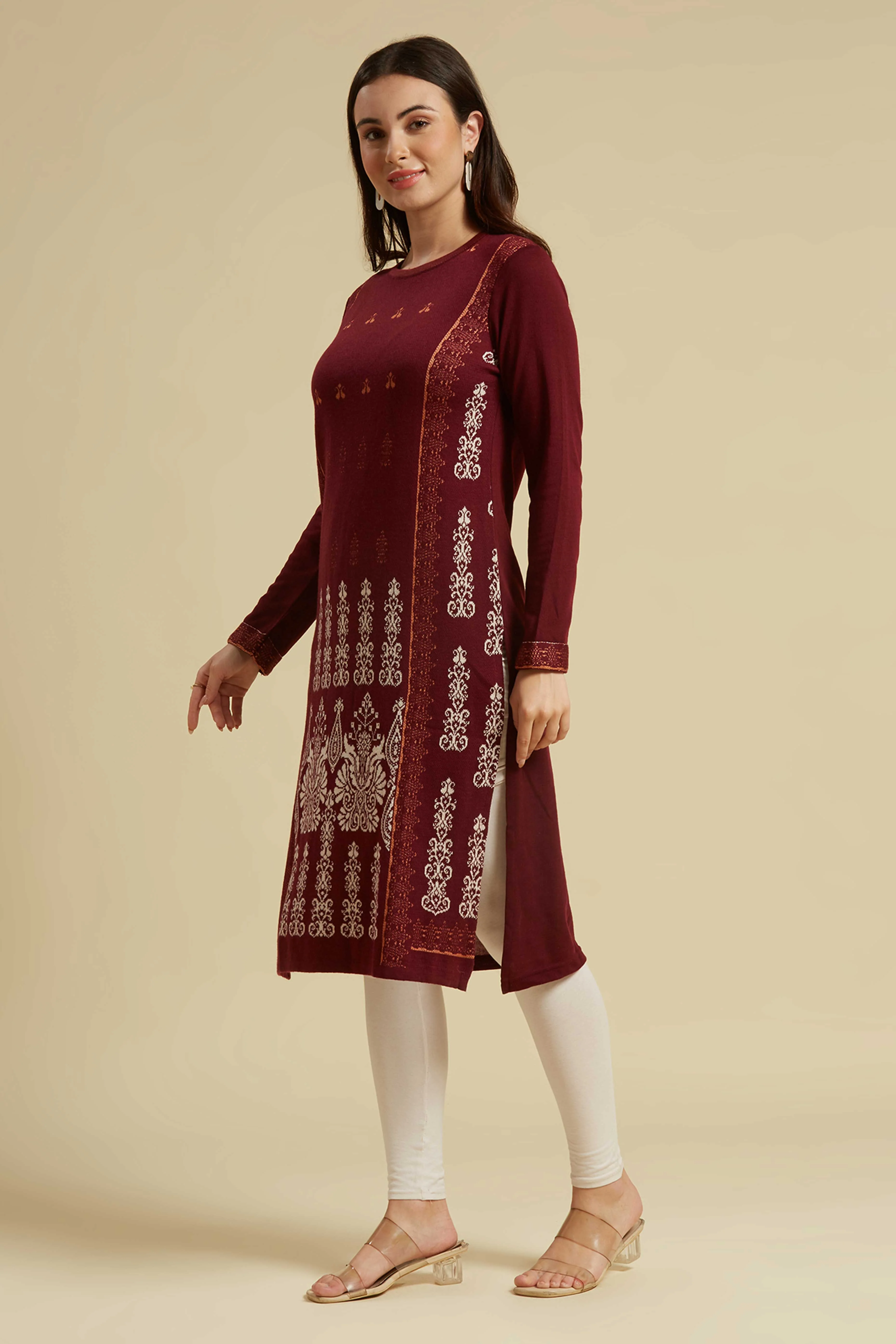 Wine Woolen Straight Kurti - Image 5