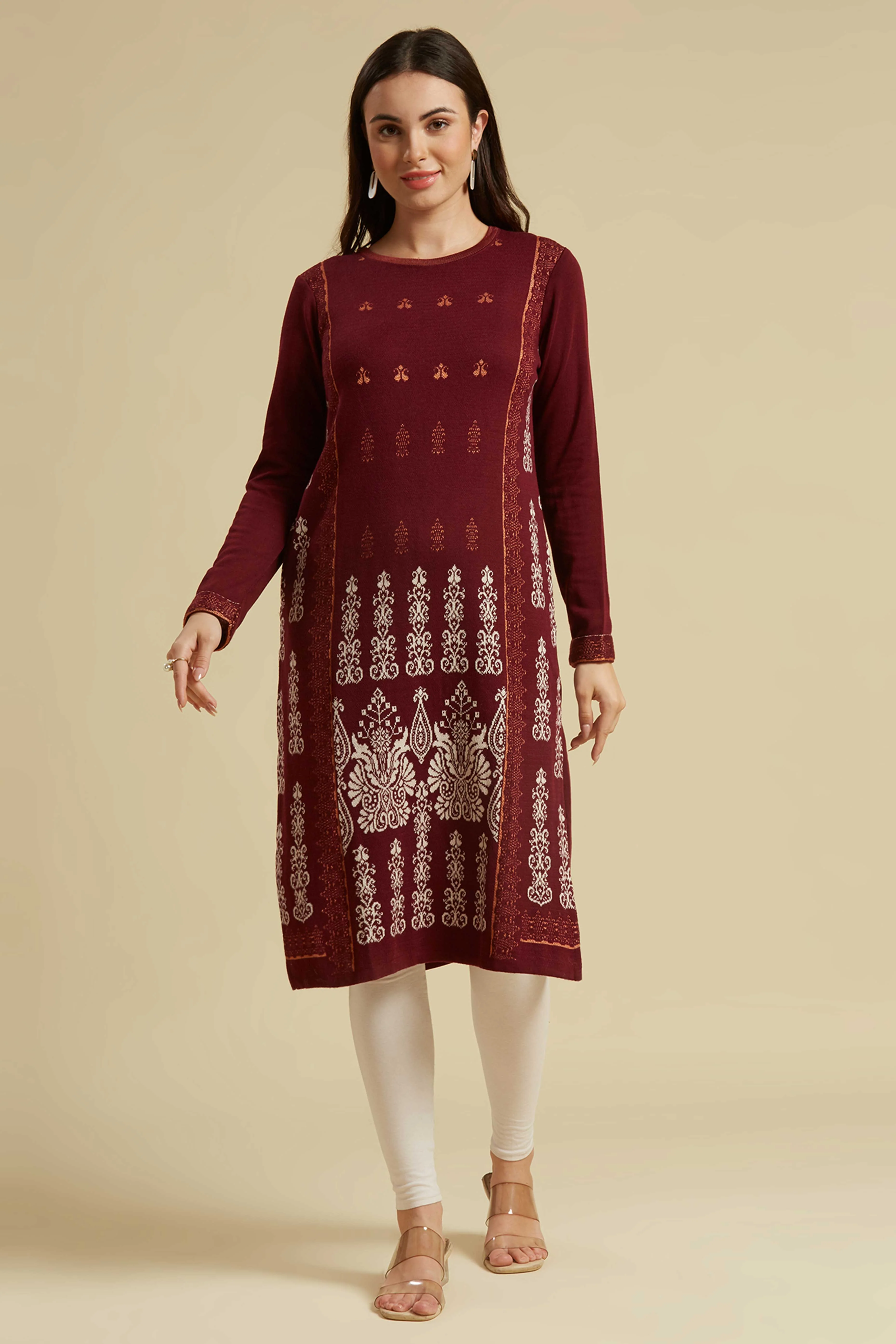 Wine Woolen Straight Kurti - Image 6