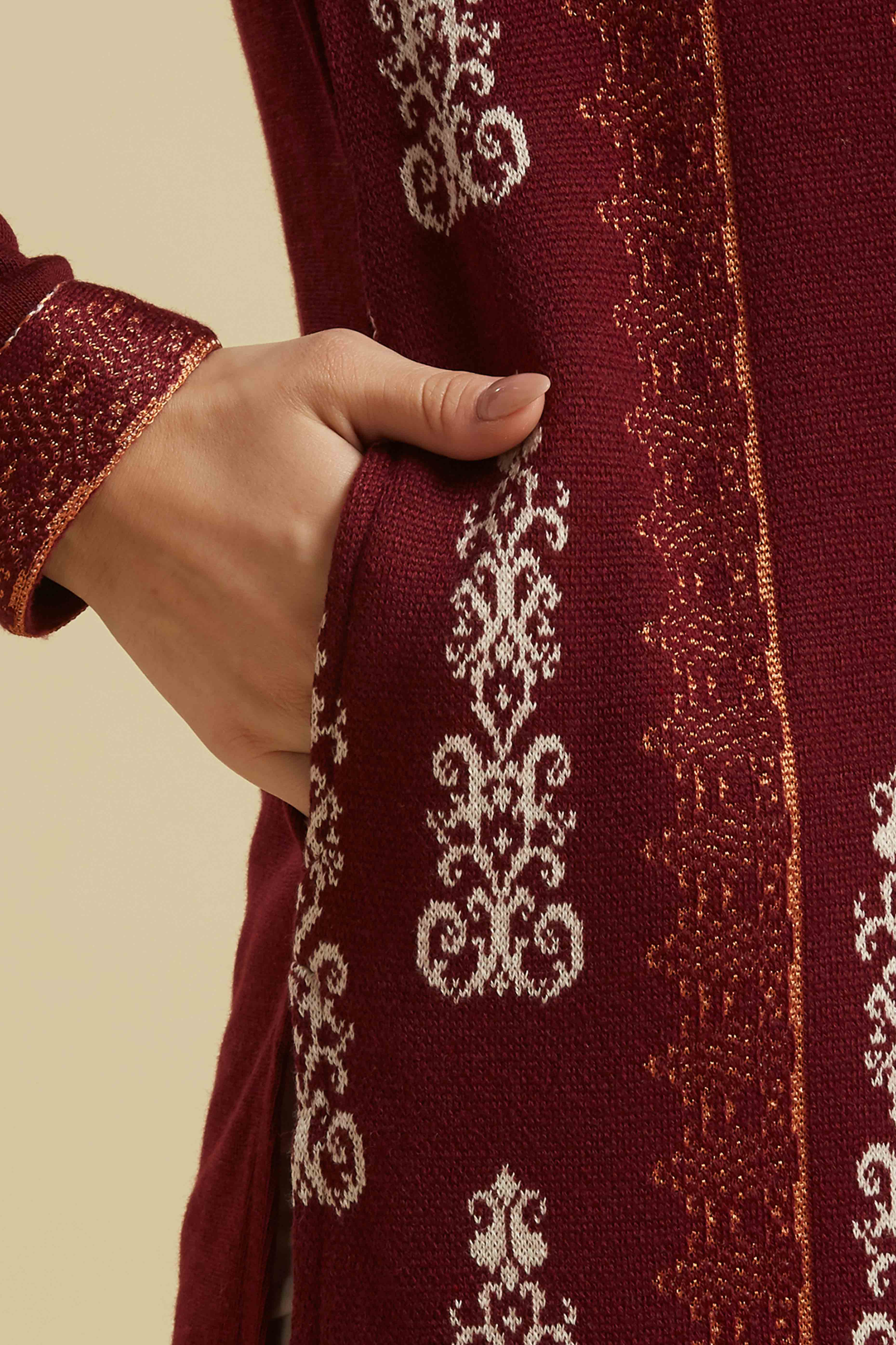Wine Woolen Straight Kurti - Image 8