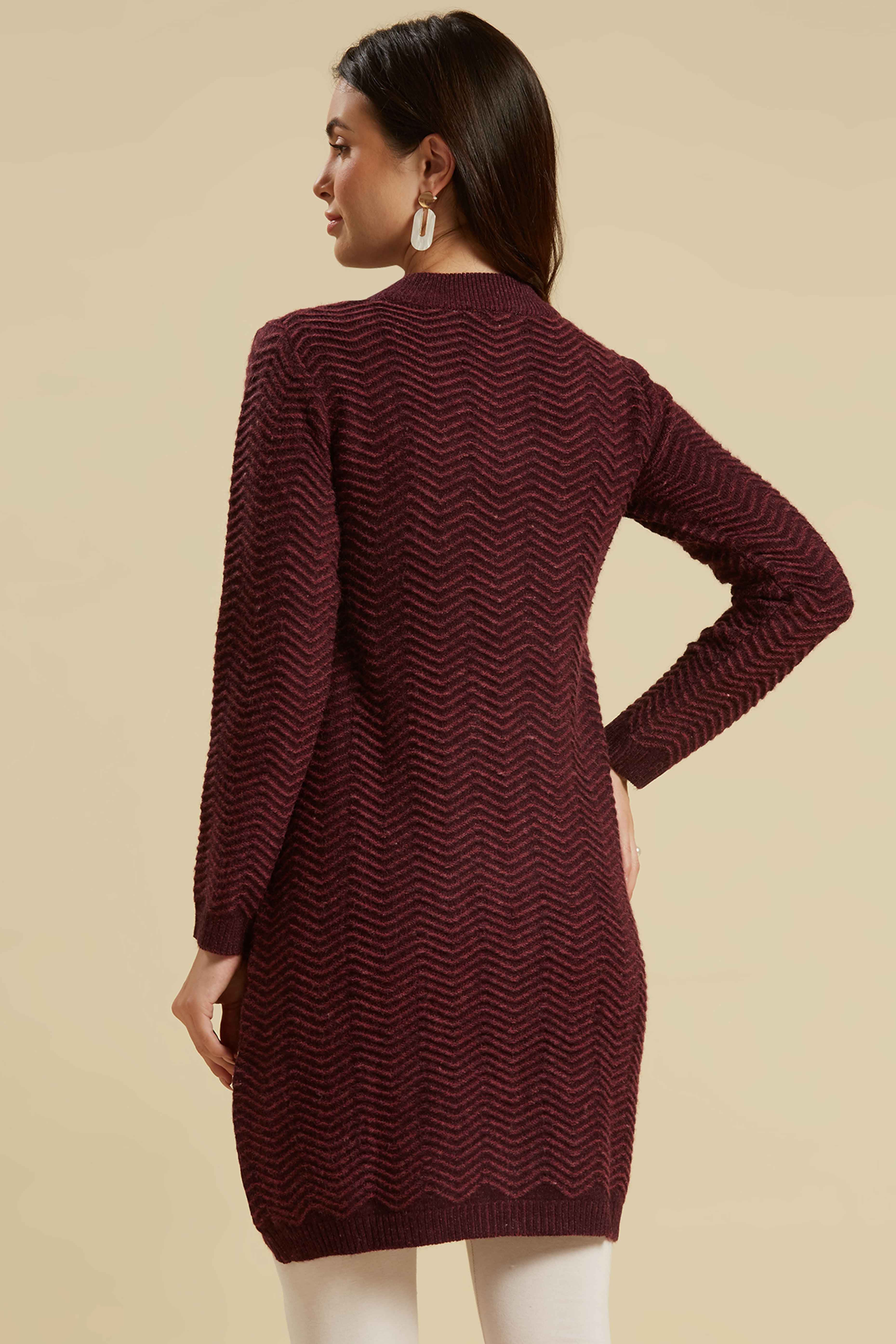 Wine Woven Woolen Straight Kurti - Image 3