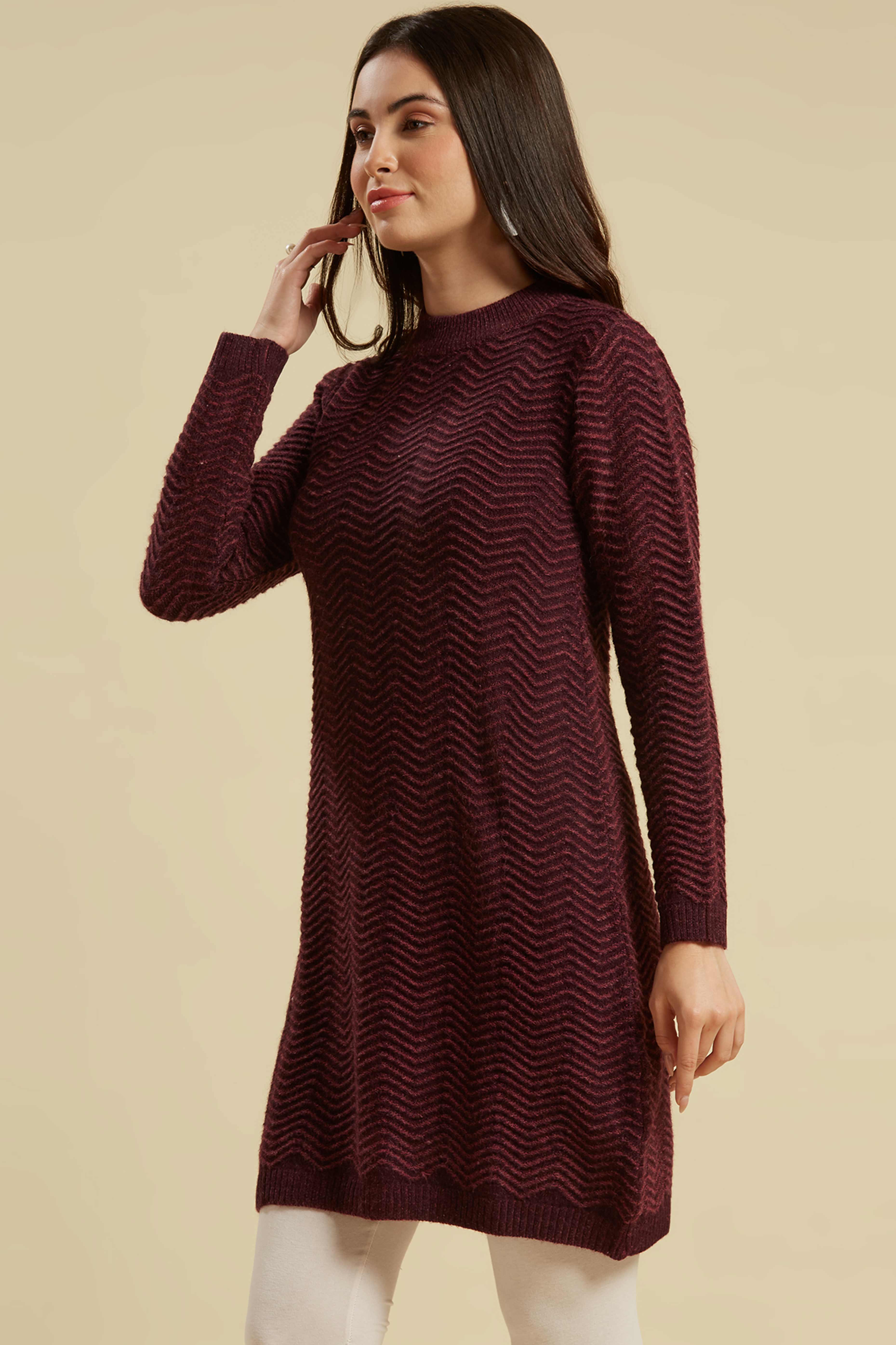 Wine Woven Woolen Straight Kurti - Image 4