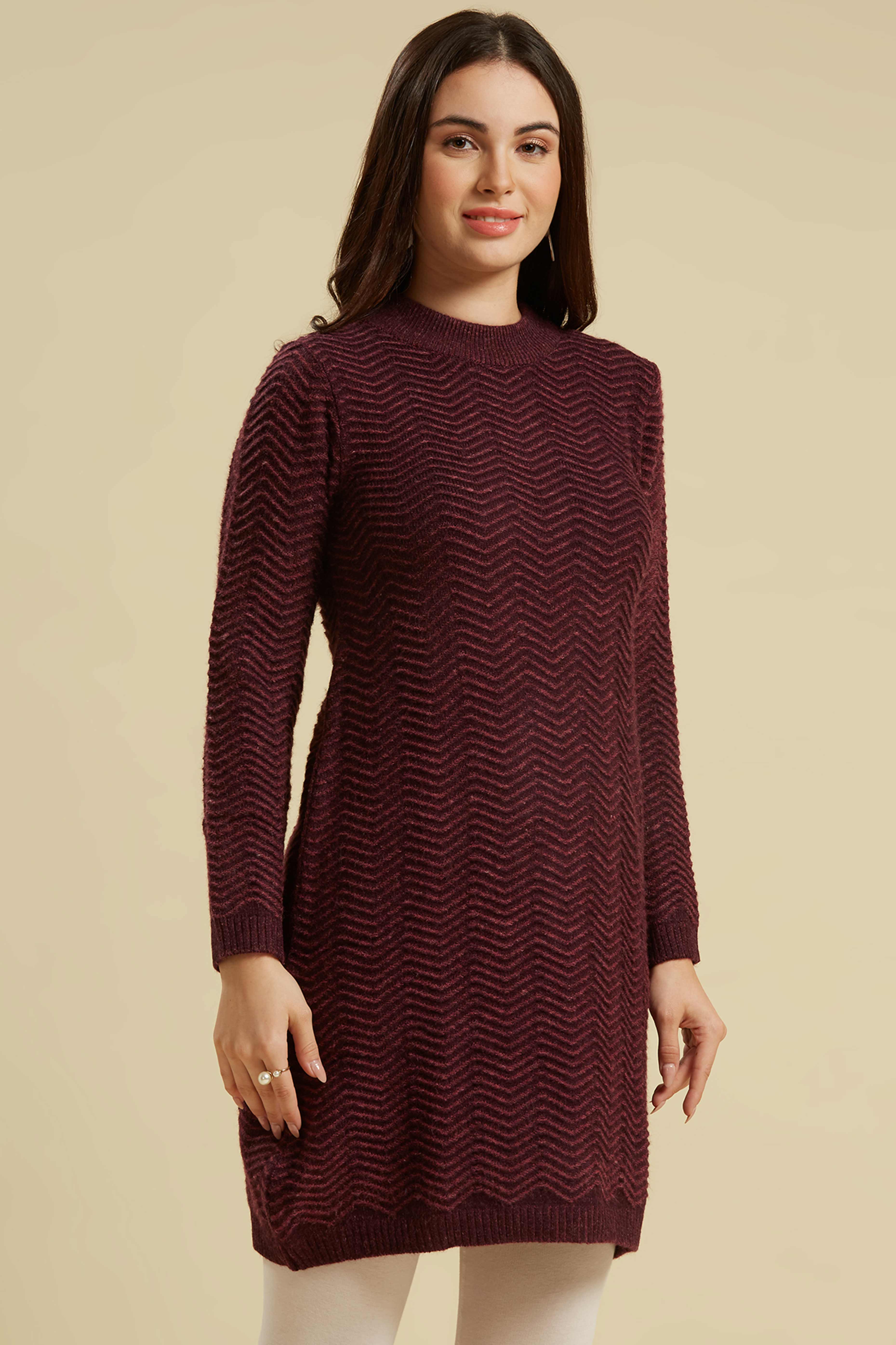 Wine Woven Woolen Straight Kurti - Image 5