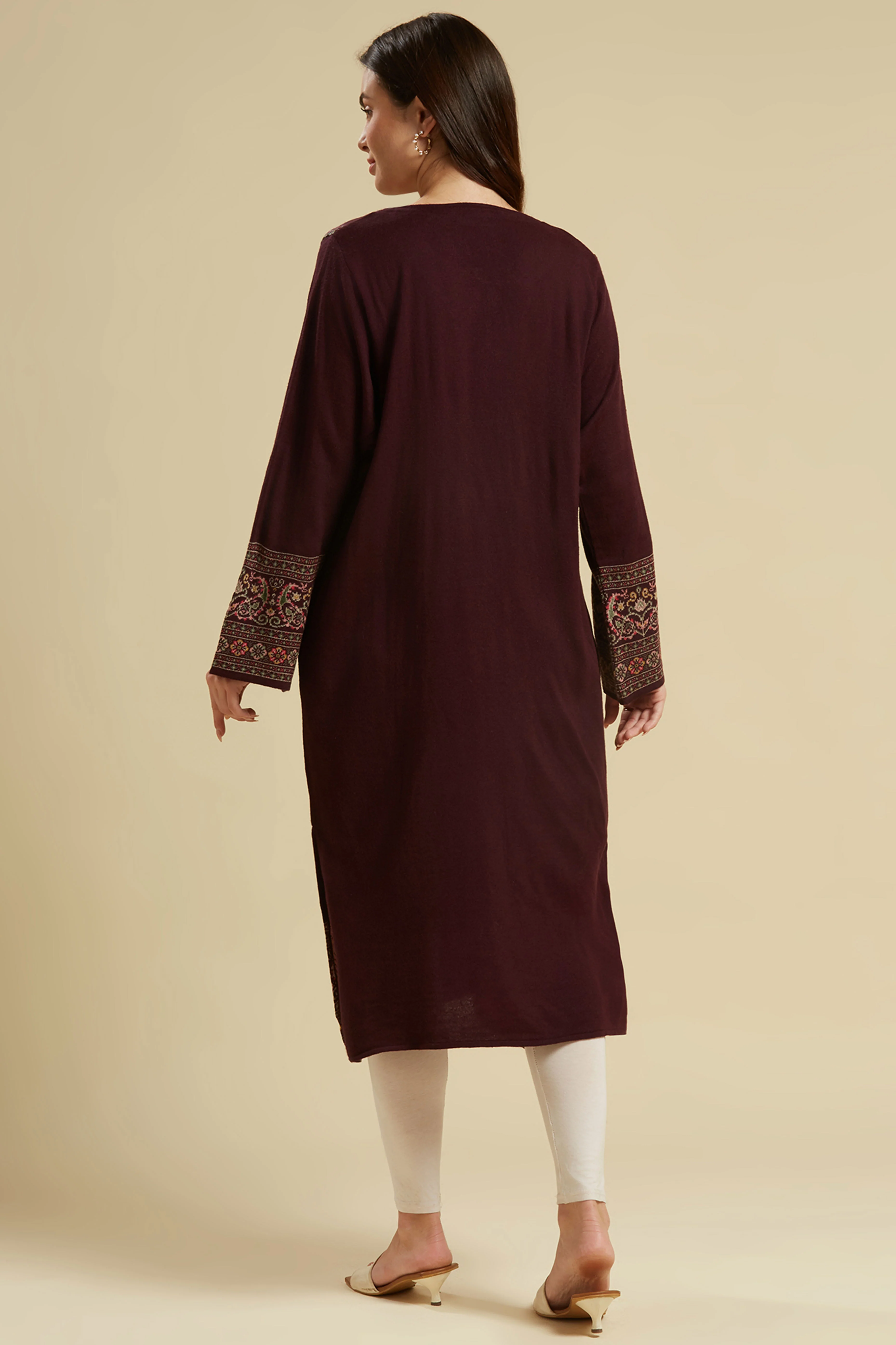 Wine Woven Woolen Straight Kurti - Image 3