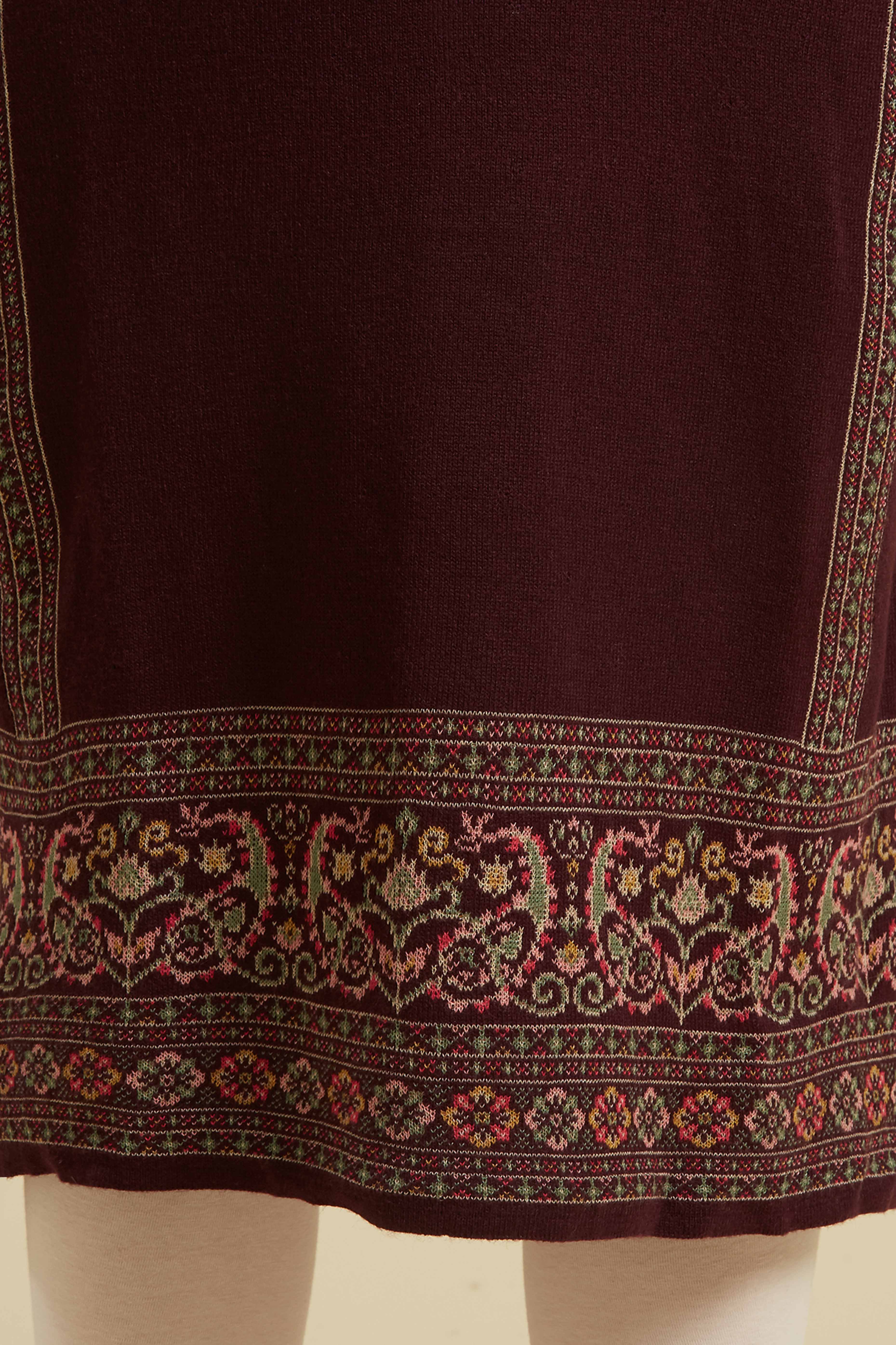 Wine Woven Woolen Straight Kurti - Image 8