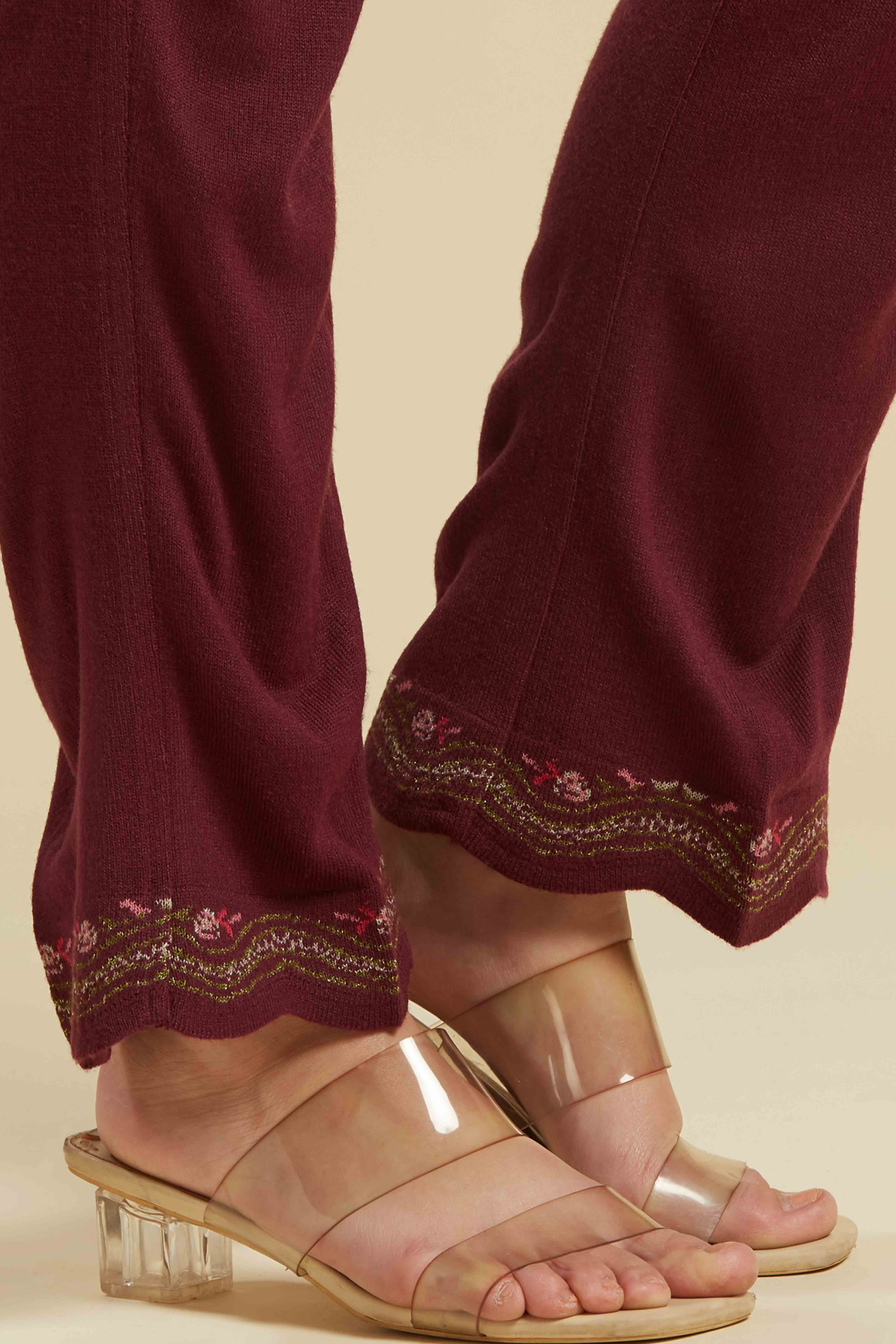 Wine Woven Woolen Straight Salwar Suit - Image 9