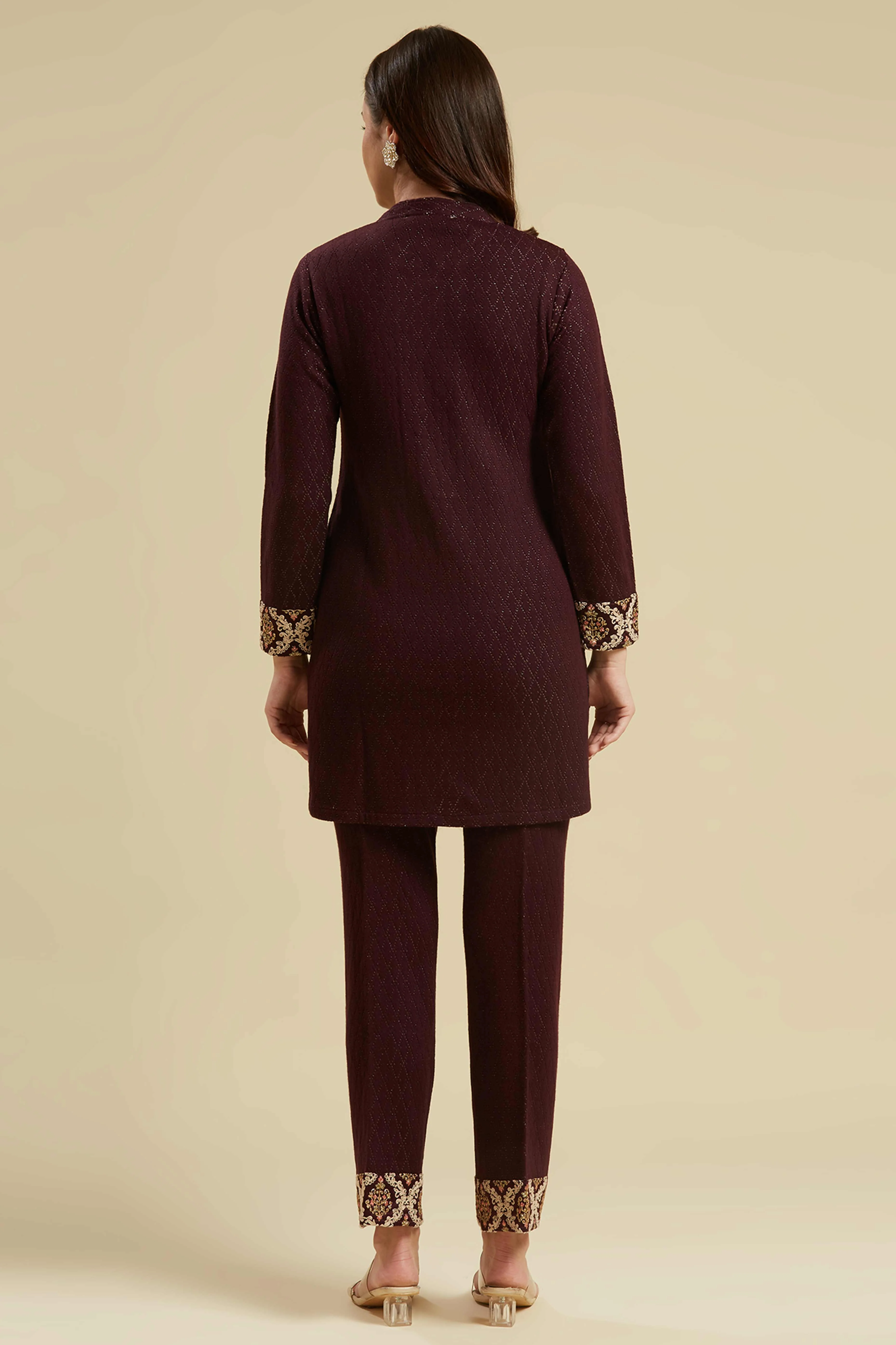Wine Woven Woolen Straight Top Bottom Set - Image 3