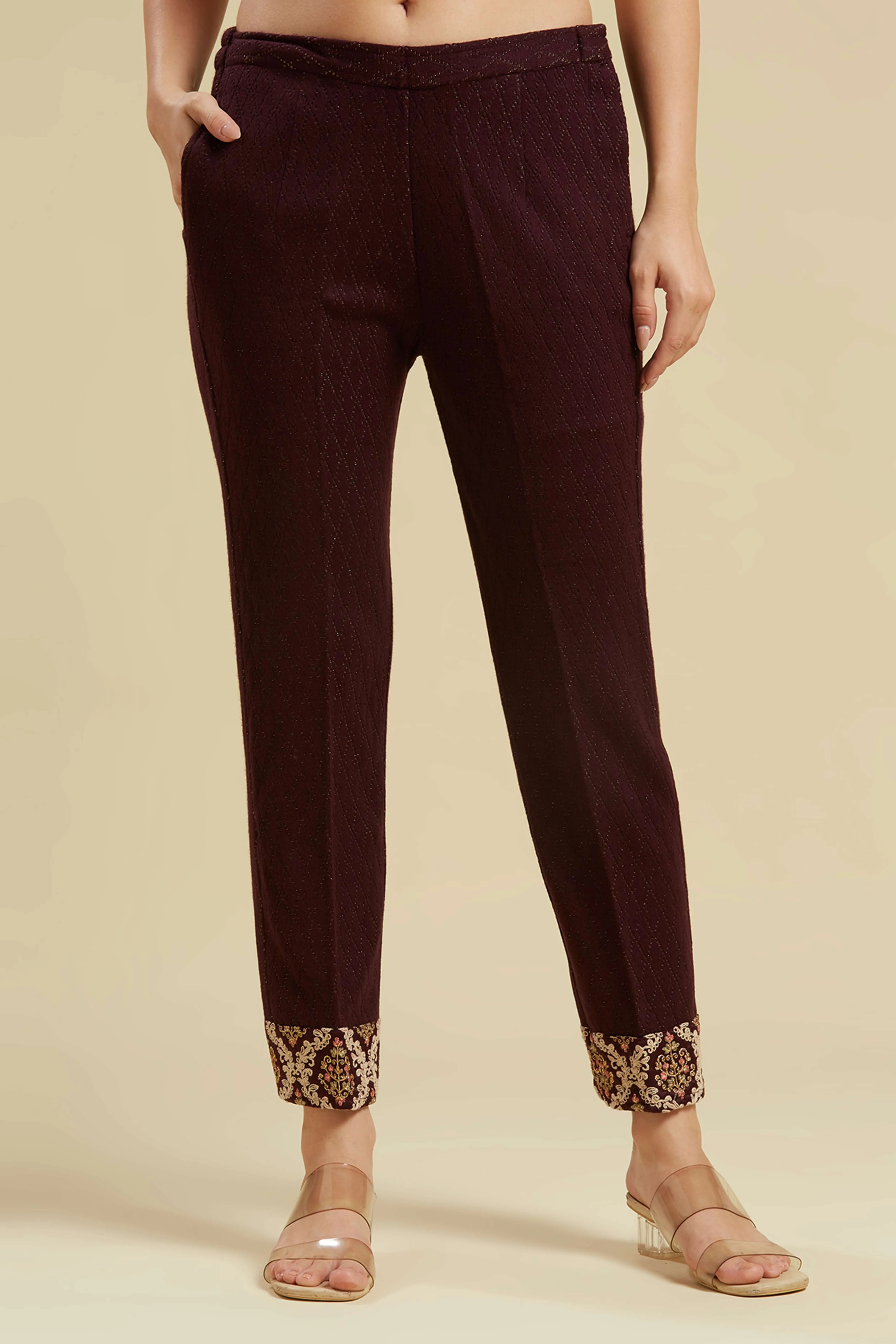 Wine Woven Woolen Straight Top Bottom Set - Image 7
