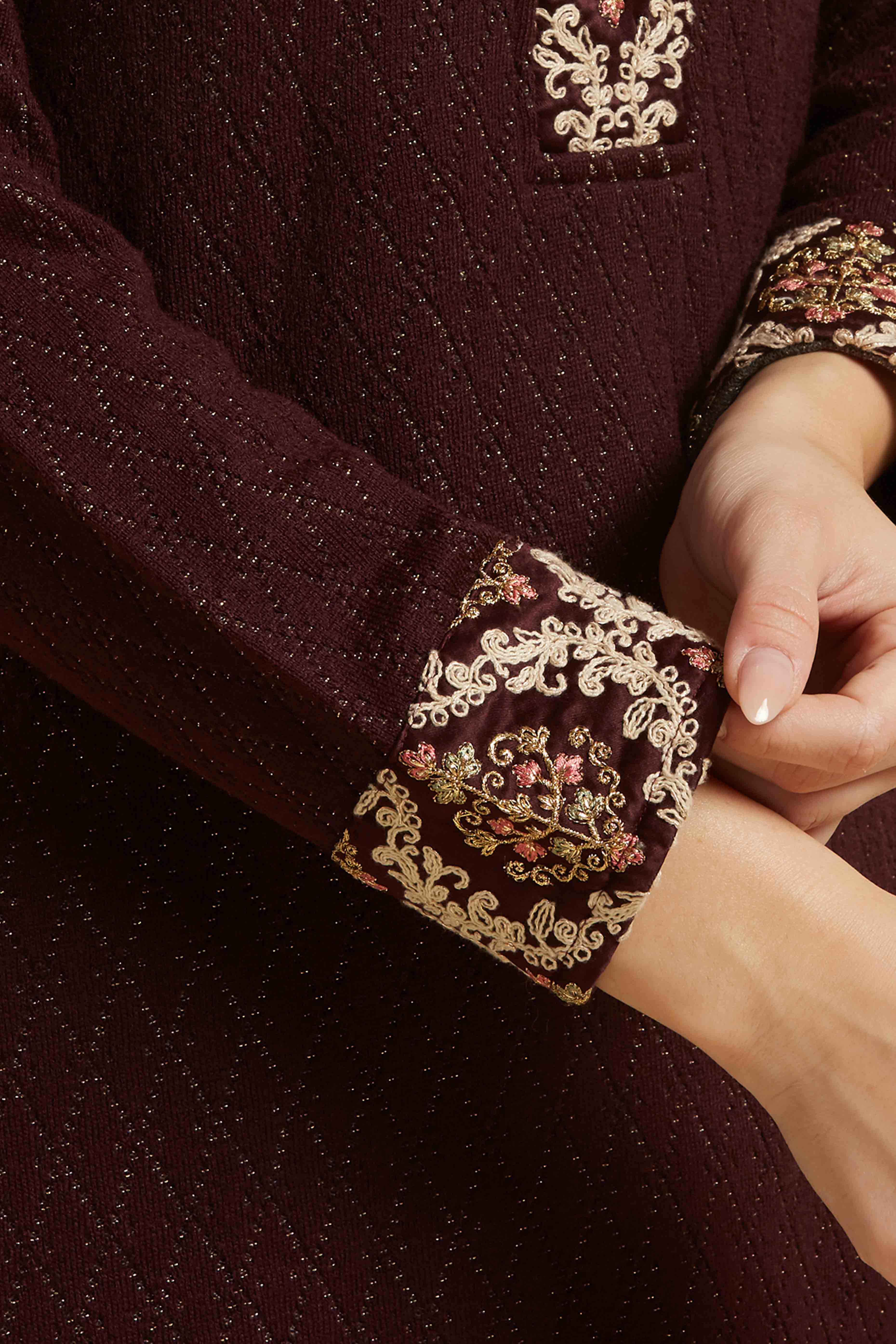 Wine Woven Woolen Straight Top Bottom Set - Image 9