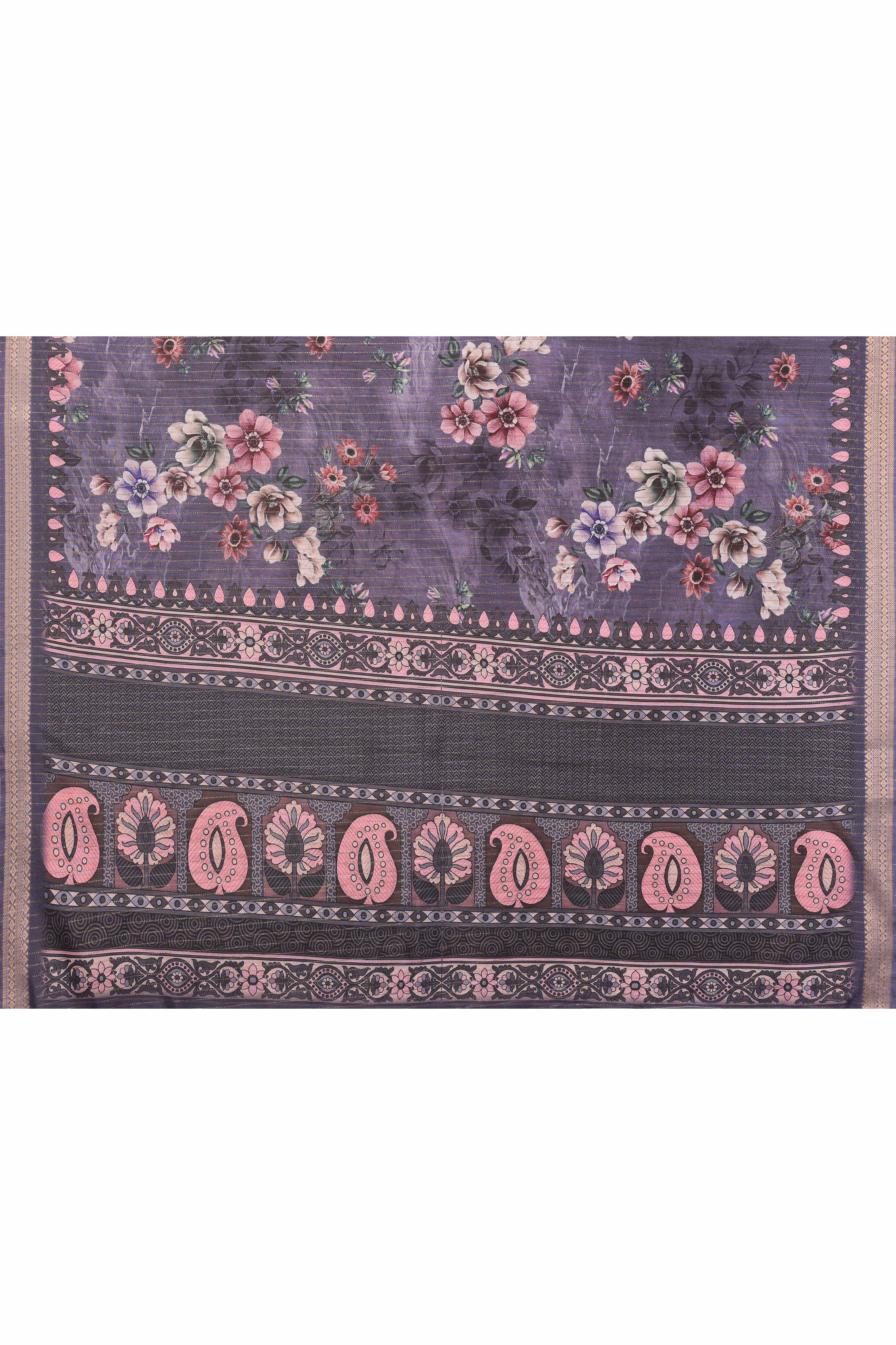 Wine Zari Woven Saree with Floral Motifs in Cotton Blend Fabric - Image 8