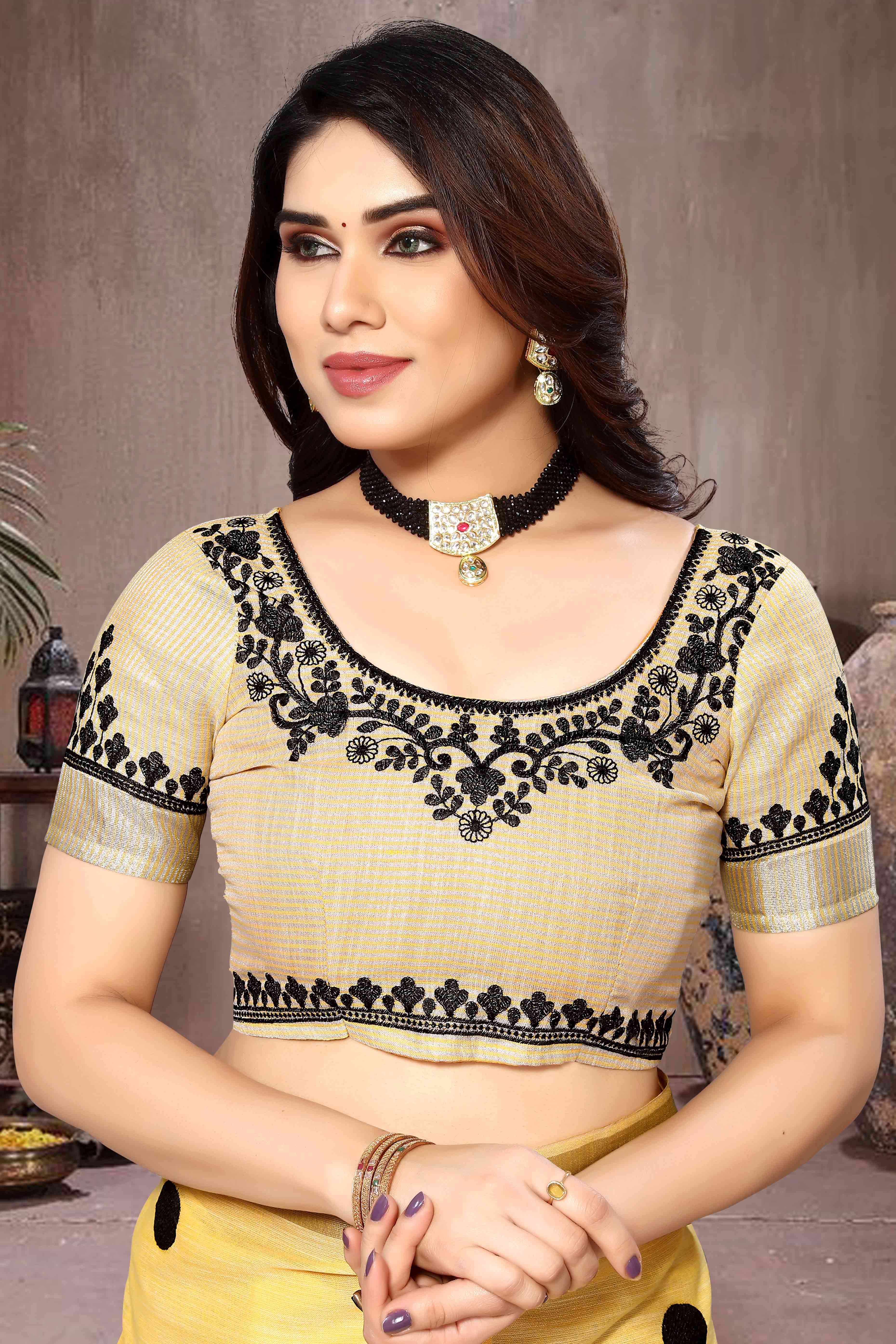 Yellow Embroidered Linen Cotton Saree With Zari Border - Image 6