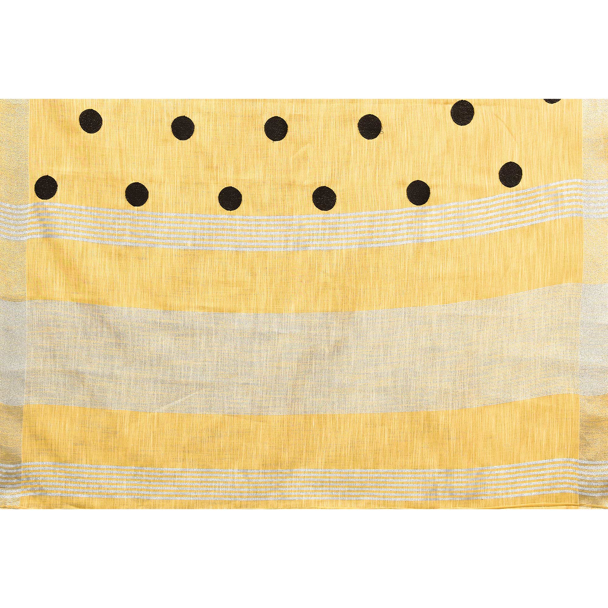 Yellow Embroidered Linen Cotton Saree With Zari Border - Image 7