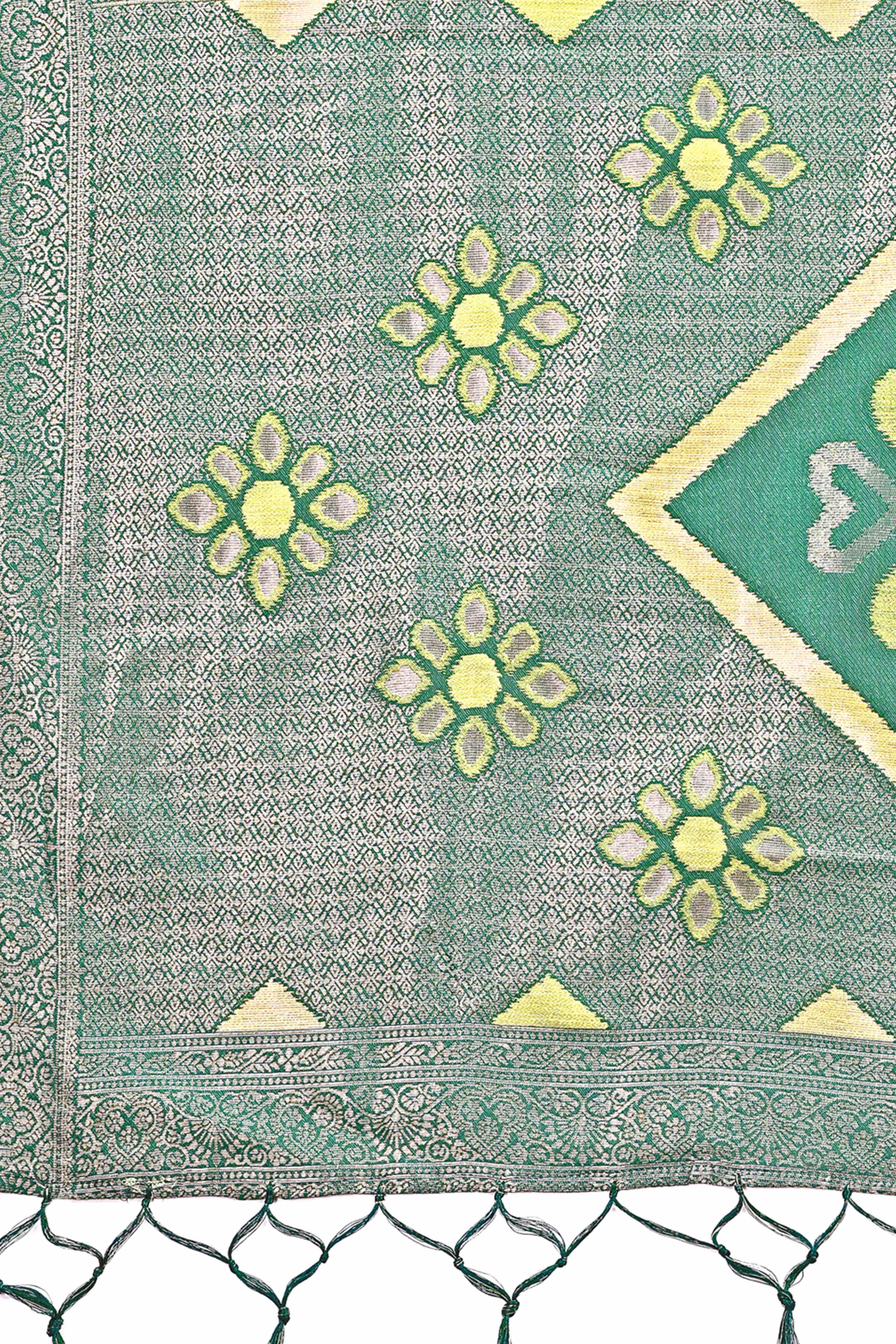 Yellow Ethnic Saree in Linen Cotton Fabric with Intricate Floral Pattern Weaving - Image 6