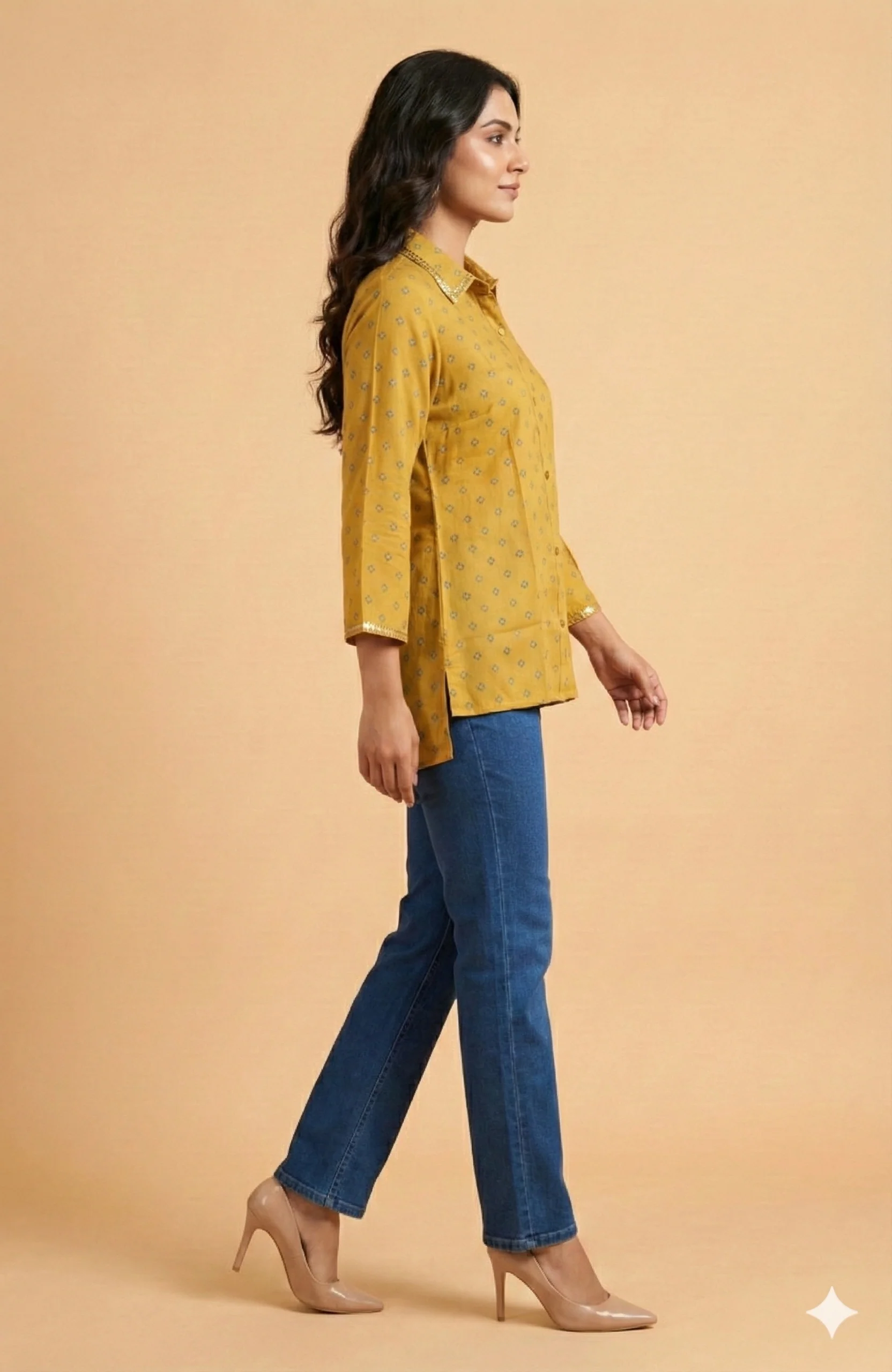 Yellow Floral Printed Straight Muslin Shirt Top Perfect for Chic Daily Outfits - Image 4
