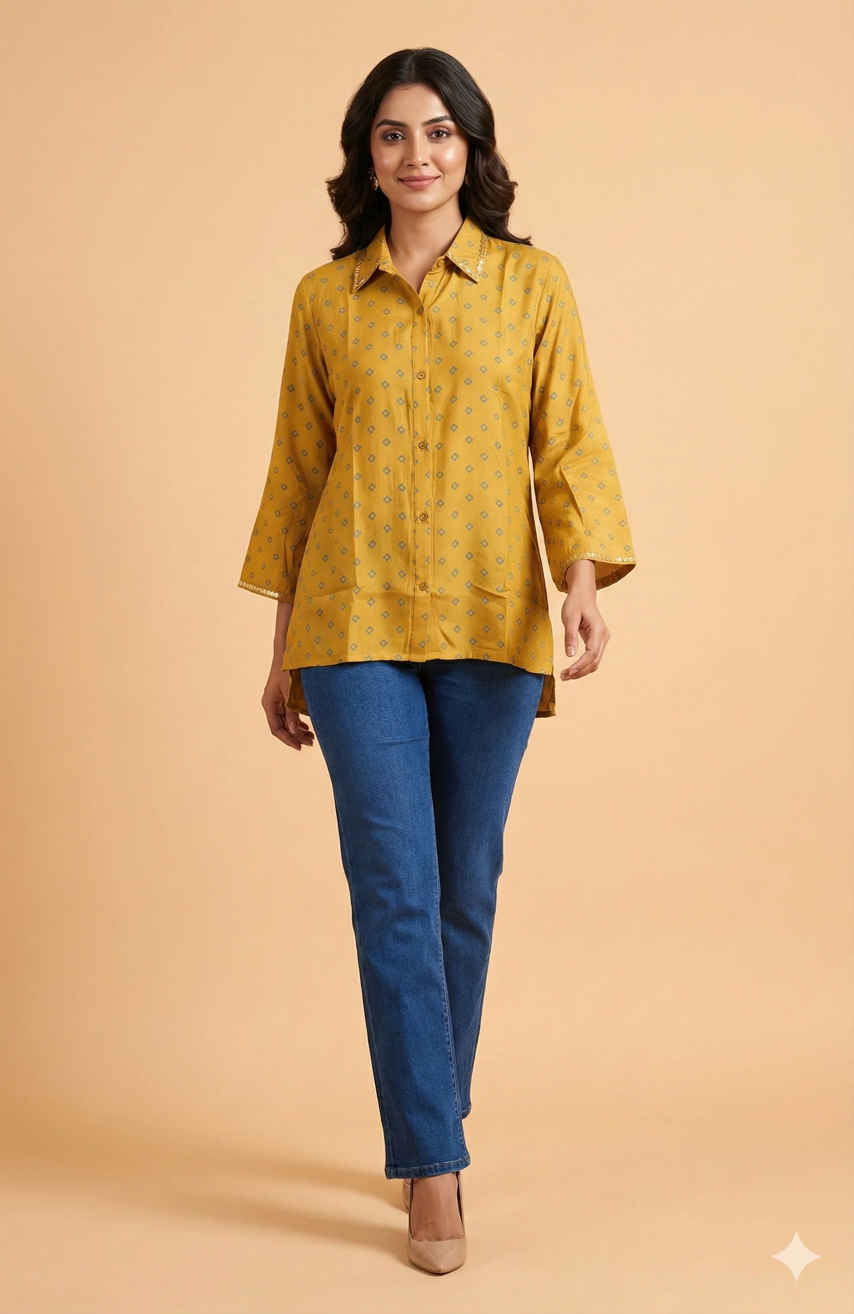 Yellow Floral Printed Straight Muslin Shirt Top Perfect for Chic Daily Outfits - Image 5