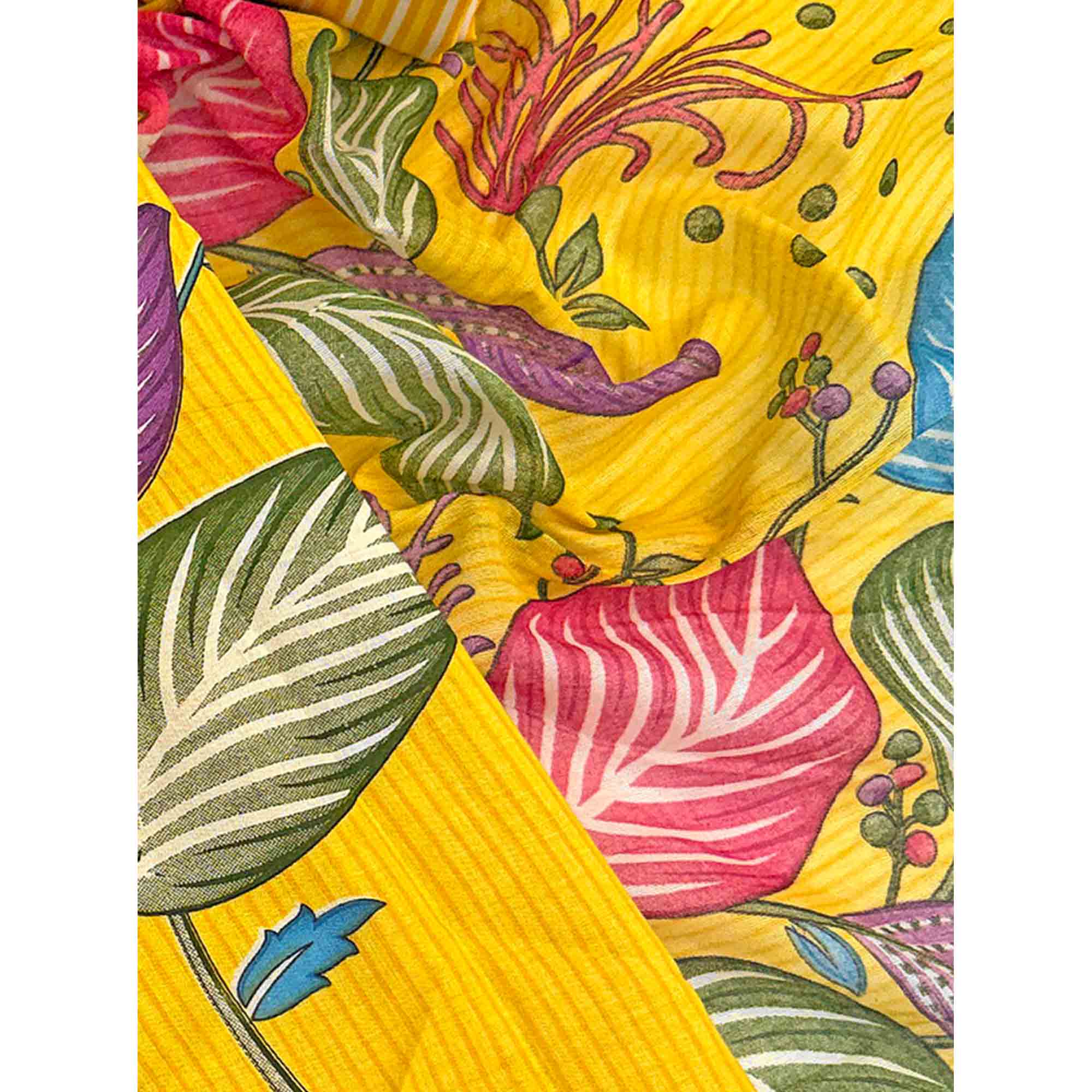 Yellow Floral & Striped Printed Pure Cotton Dress Material With Elegant Detailing - Image 6
