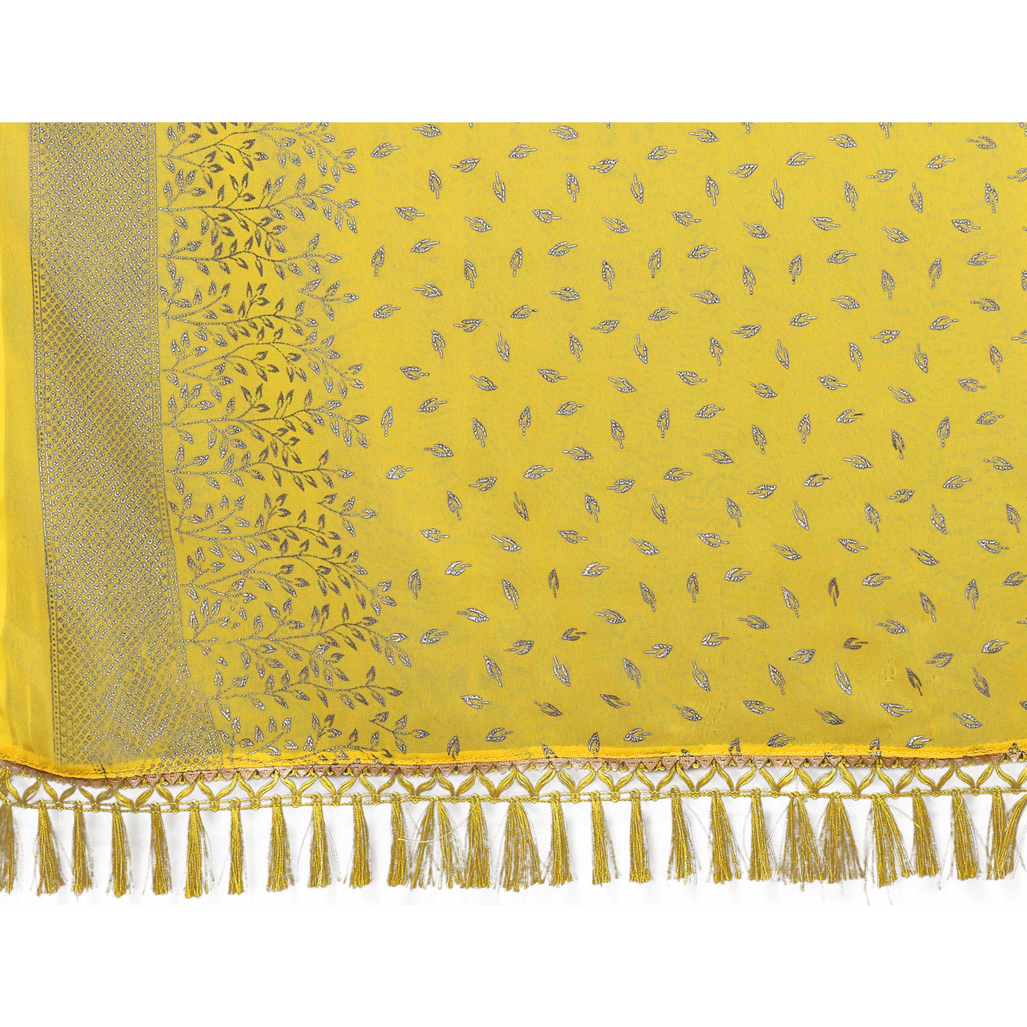 Yellow Foil Printed Georgette Saree - Image 8
