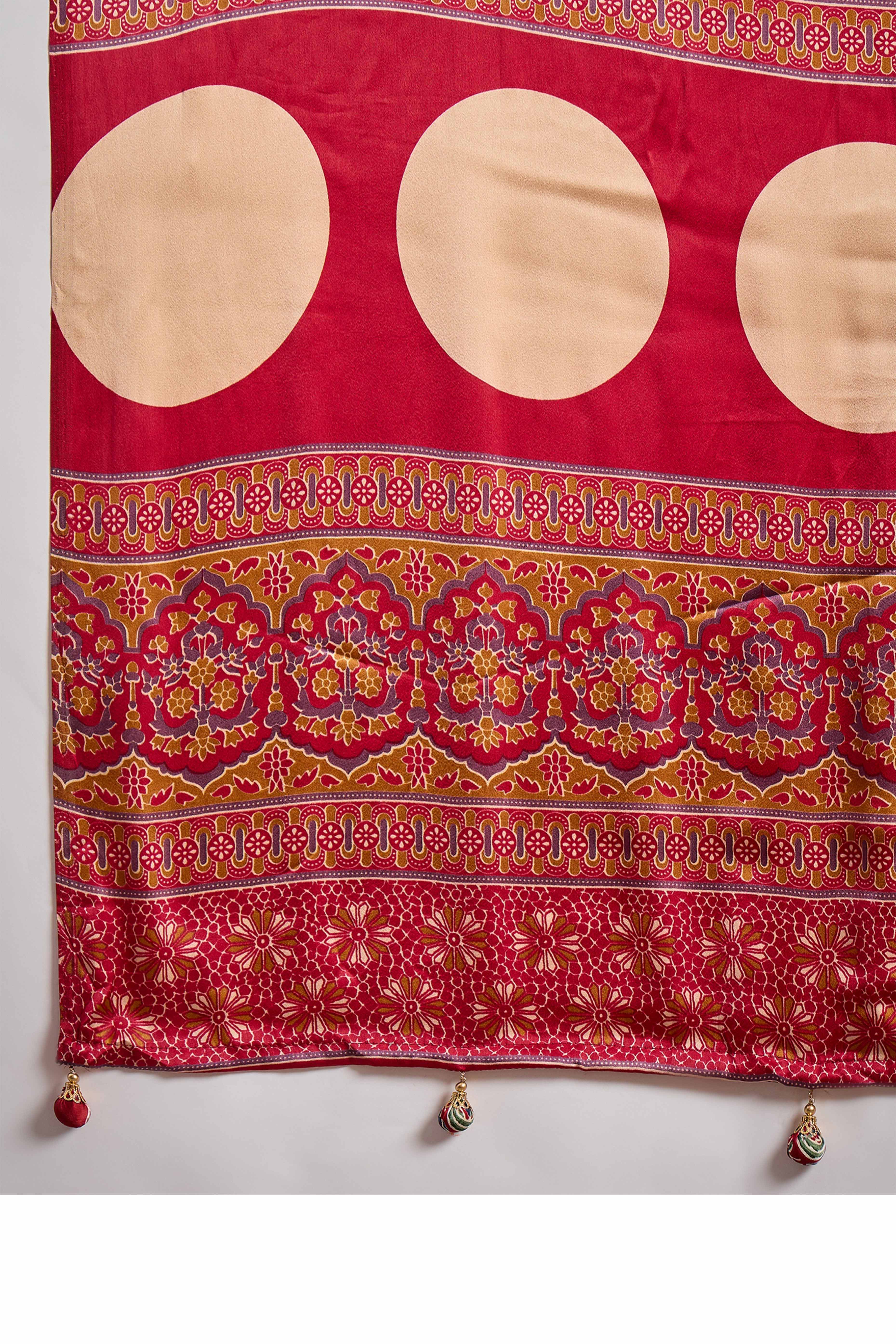 Yellow Modal Satin Saree with Subtle Stripe Design and Ajrakh Print on Pallu - Image 9