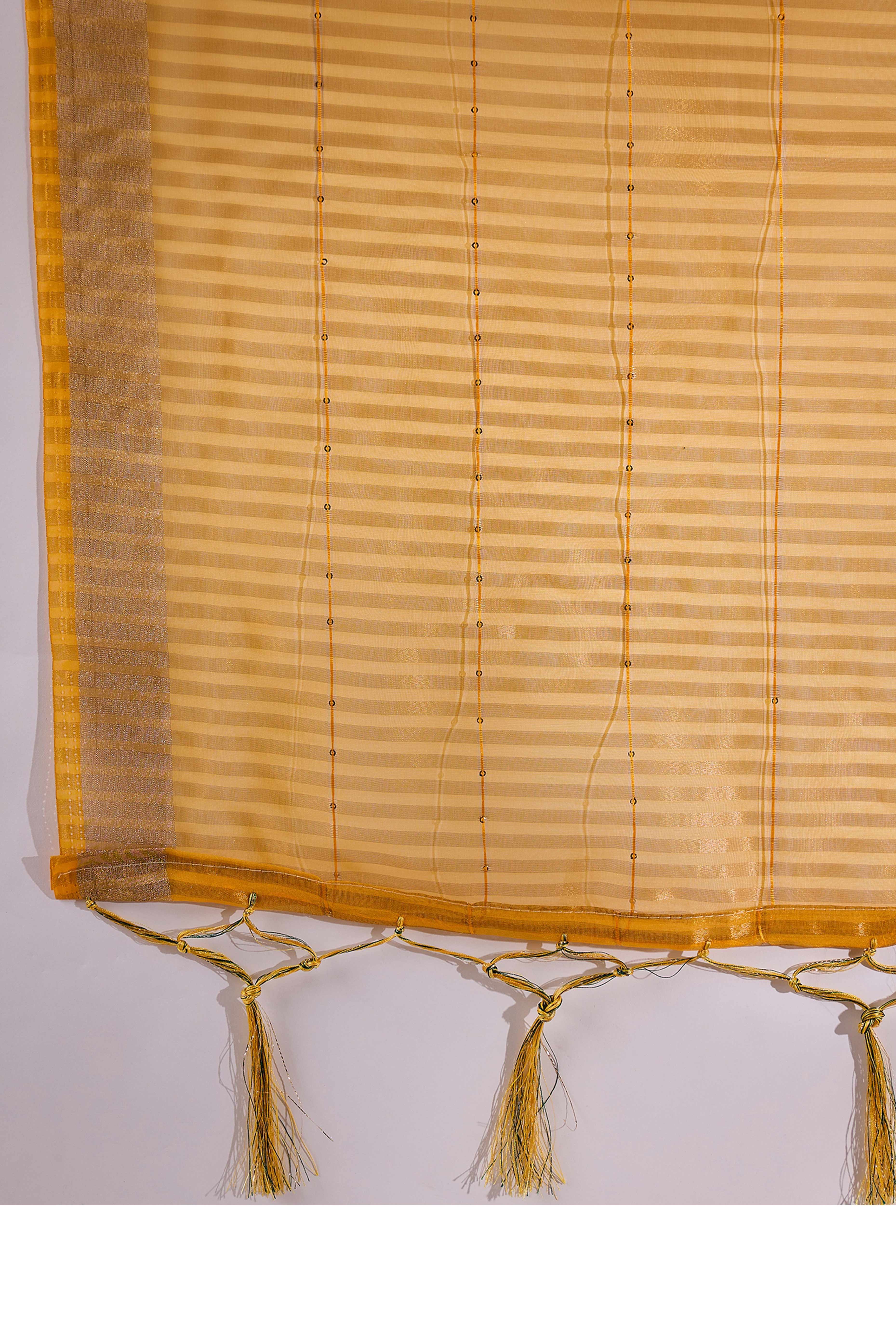 Yellow Organza Silk Saree Featuring Shimmering Sequins Embroidery & Elegant Tasselled Pallu - Image 7
