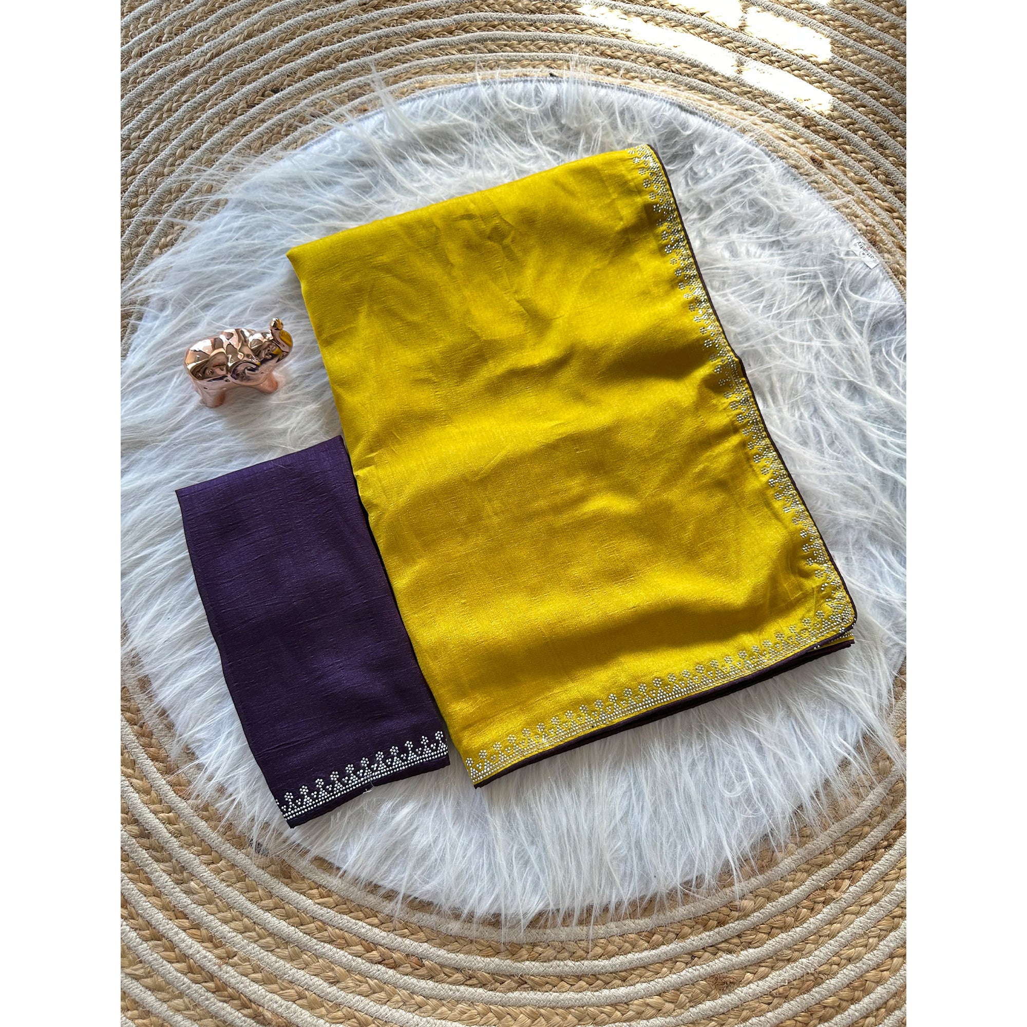 Yellow Partywear Vichitra Silk Saree Featuring Exquisite Swarovski Stone Work - Image 3