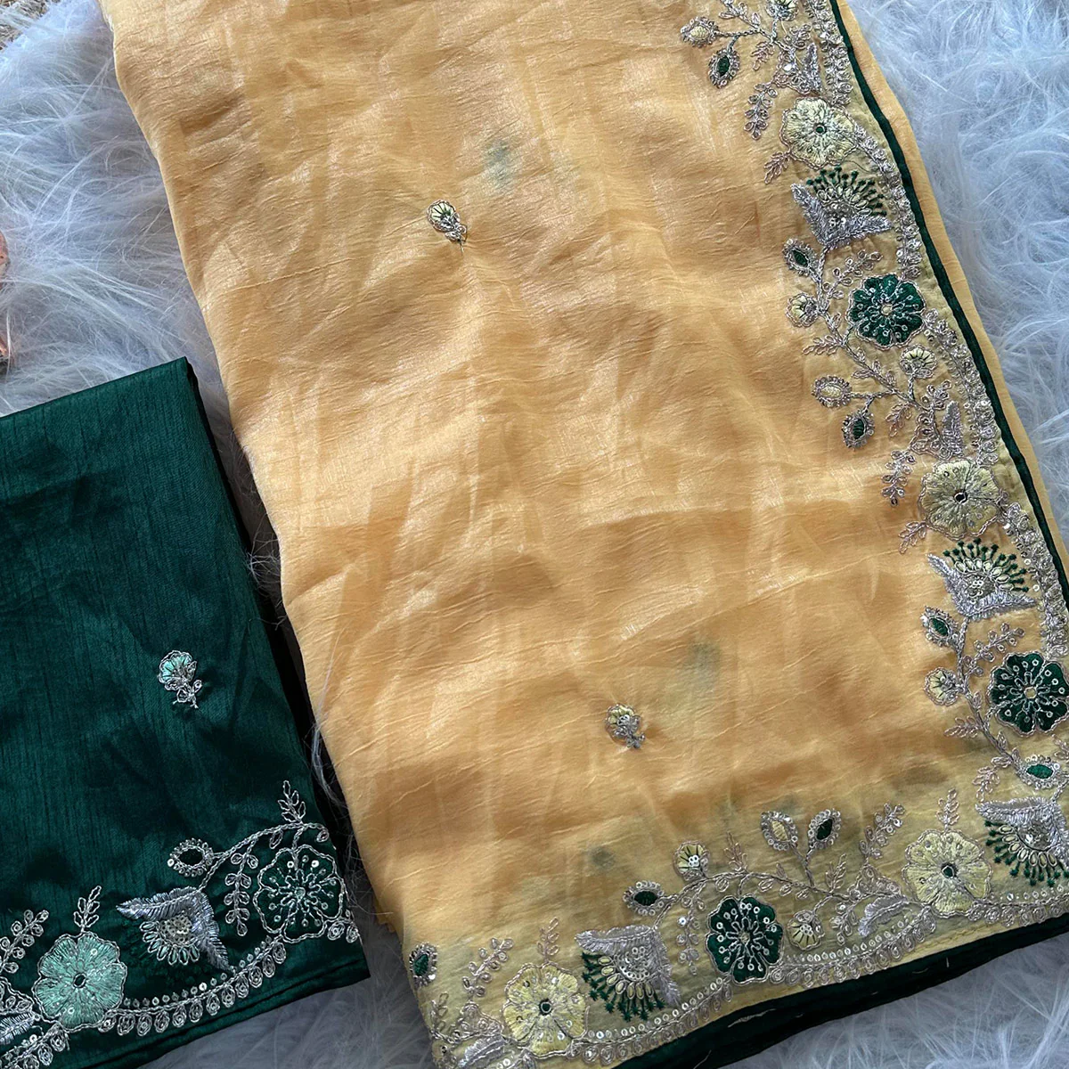 Yellow Pure Silk Saree Showcasing Floral Sequins Embroidery With A Decorative Tassel Pallu - Image 2