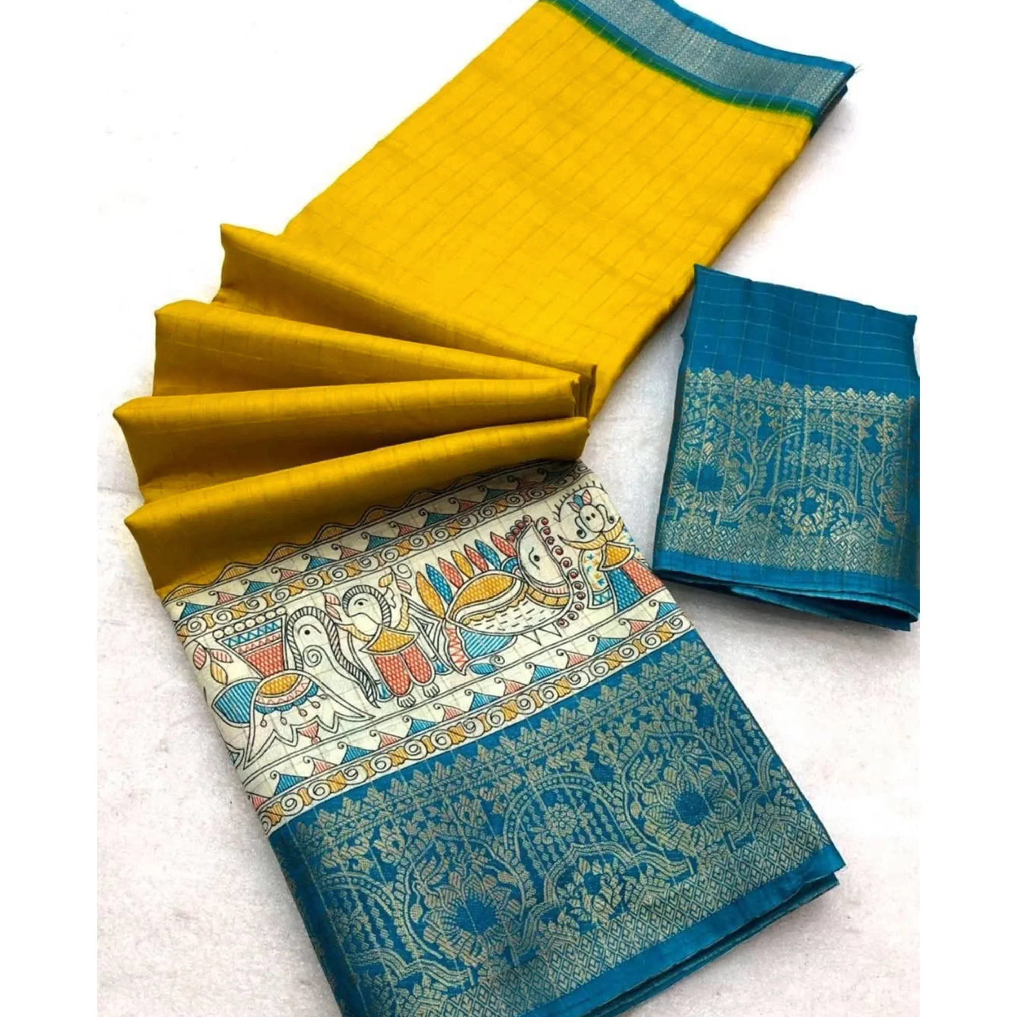 Yellow Weaving Dola Silk Saree With Zari Border - Image 4