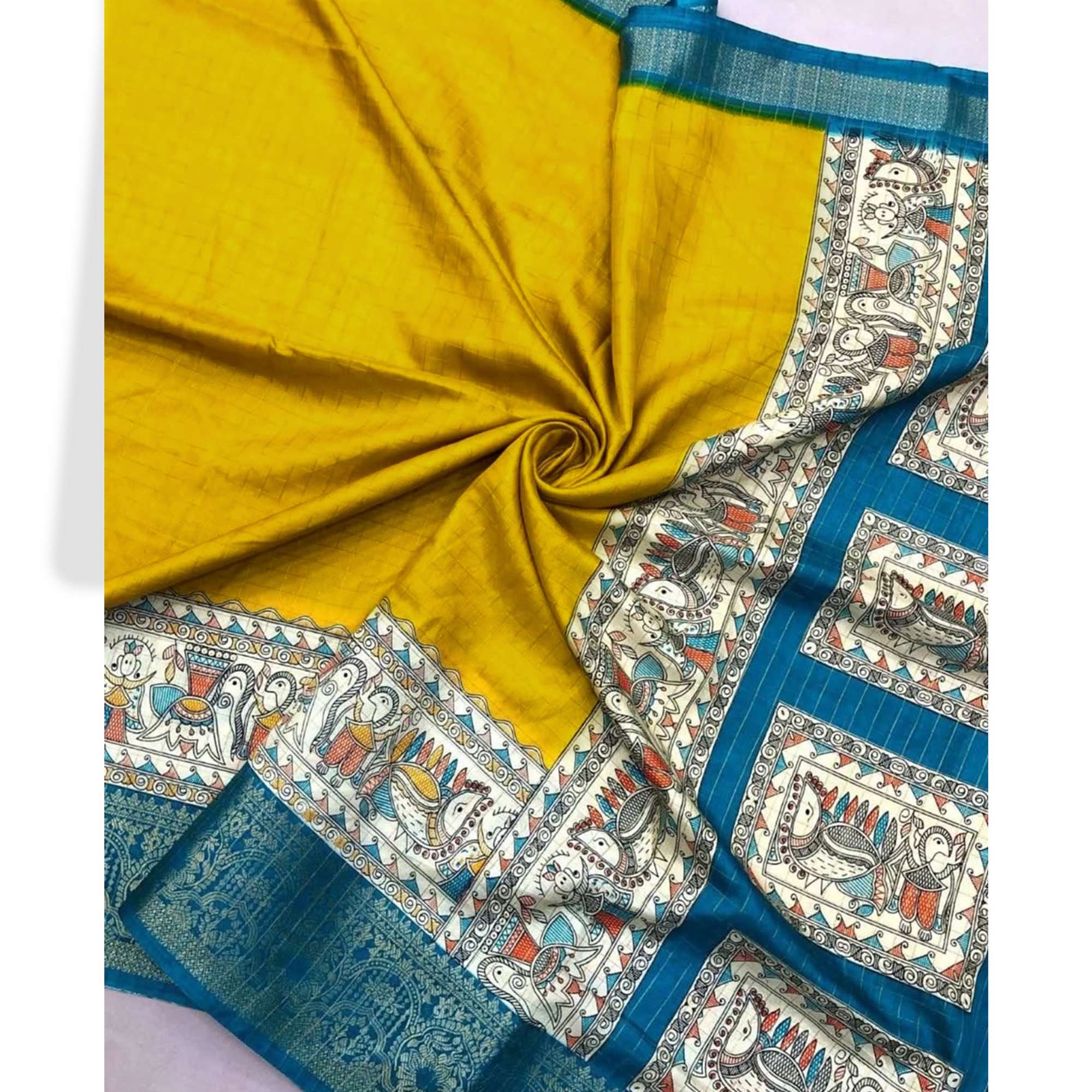 Yellow Weaving Dola Silk Saree With Zari Border - Image 7