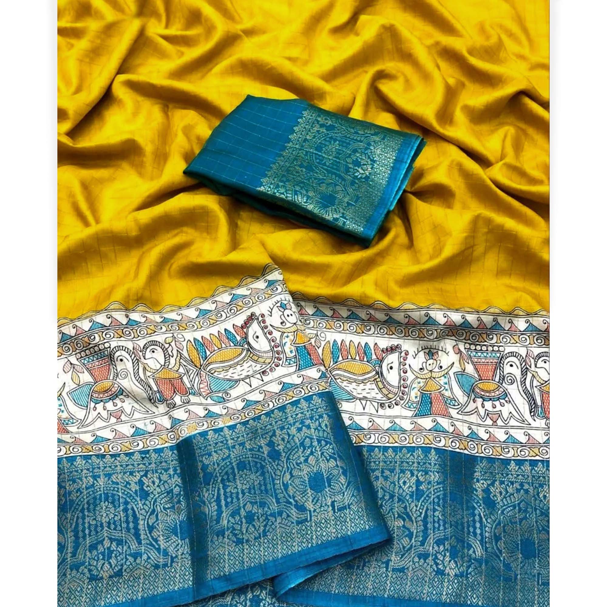 Yellow Weaving Dola Silk Saree With Zari Border - Image 8